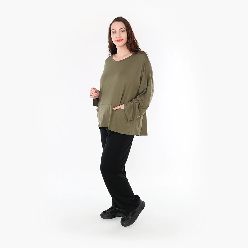  AKH Fashion Bigshirt in kastiger Form, aus Viskose, 1233.6888L, Olive, Schick, Modern, Bequem
