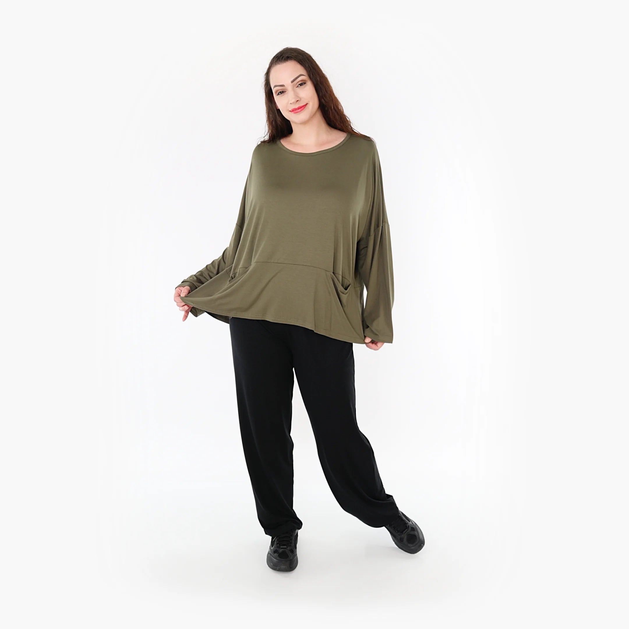  AKH Fashion Bigshirt in kastiger Form, aus Viskose, 1233.6888L, Olive, Schick, Modern, Bequem