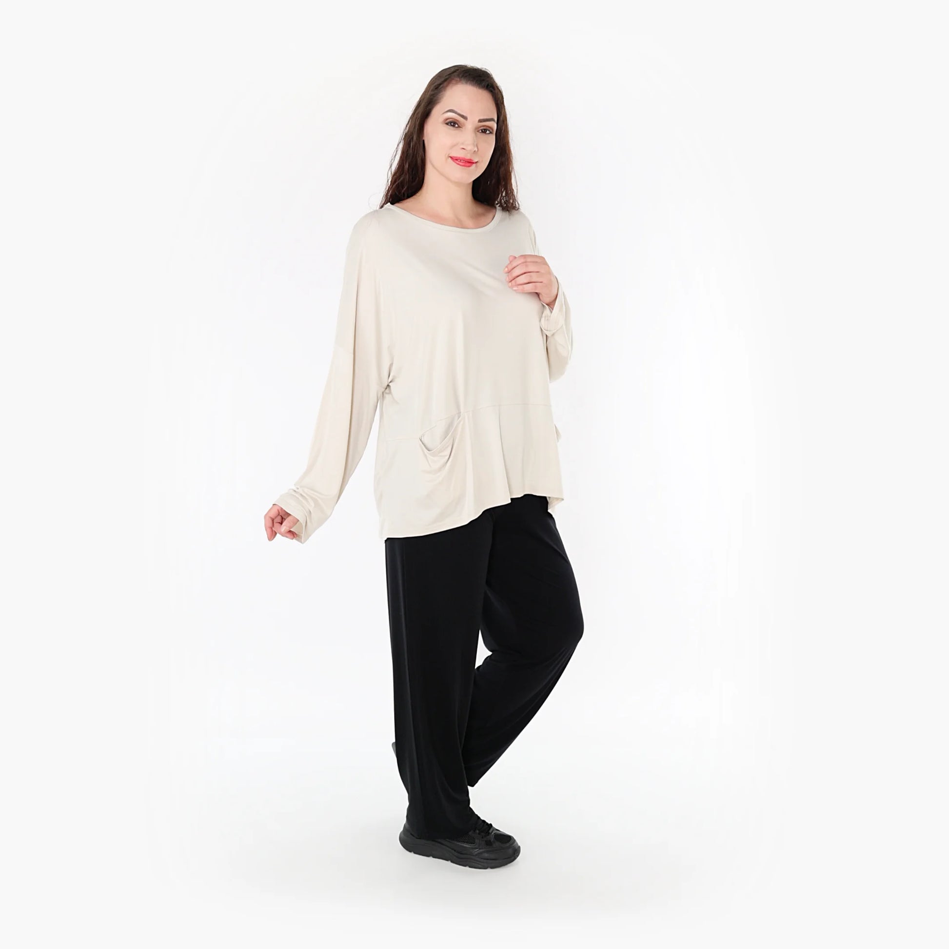  Bigshirt von AKH Fashion aus Viskose in kastiger Form, 1233.6888L, Beige, Unifarben, Schick