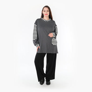  A-Form Bigshirt von AKH Fashion aus Viskose, 1366.06987, Grau-Weiß, Unifarben, Ausgefallen