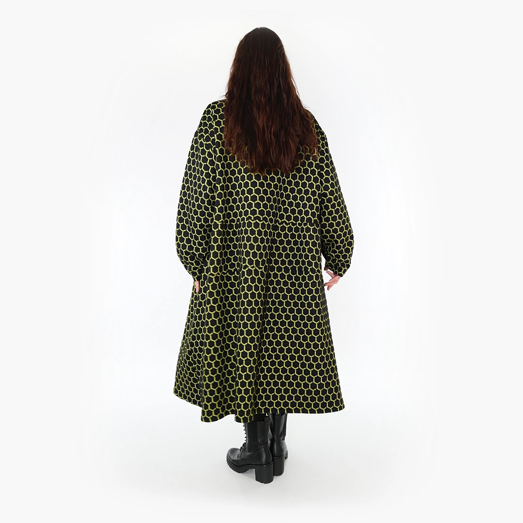  Ballonkleid von AKH Fashion aus Materialmix, 1365.06984, Schwarz-Lime, Raute, Schick
