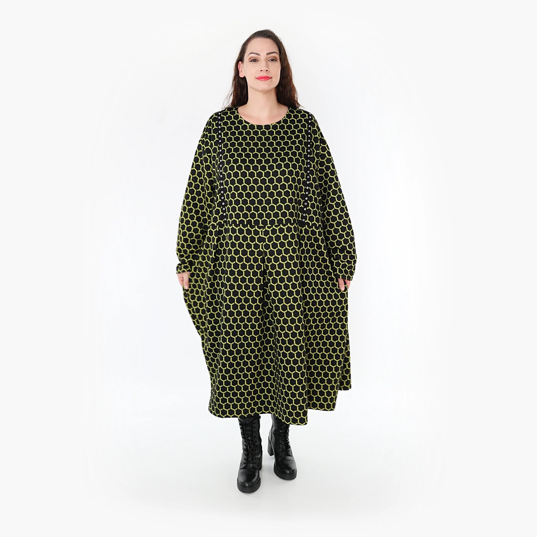  Ballonkleid von AKH Fashion aus Materialmix, 1365.06984, Schwarz-Lime, Raute, Schick