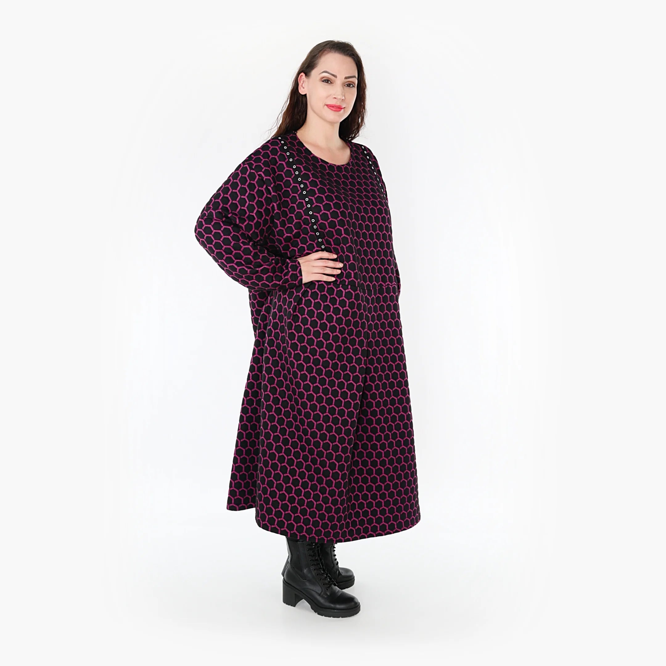  Ballonkleid von AKH Fashion aus Materialmix, 1365.06984, Schwarz-Fuchsia, Raute, Schick