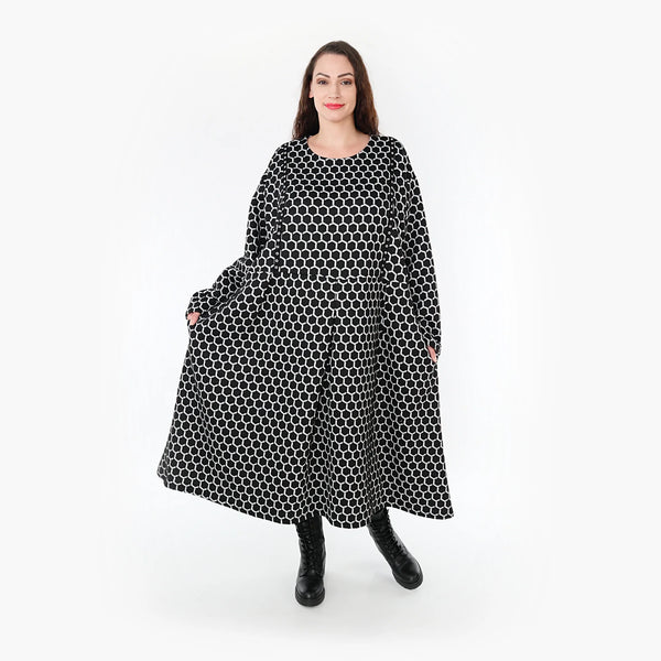  Ballonkleid von AKH Fashion aus Materialmix, 1365.06984, Schwarz-Weiß, Raute, Schick