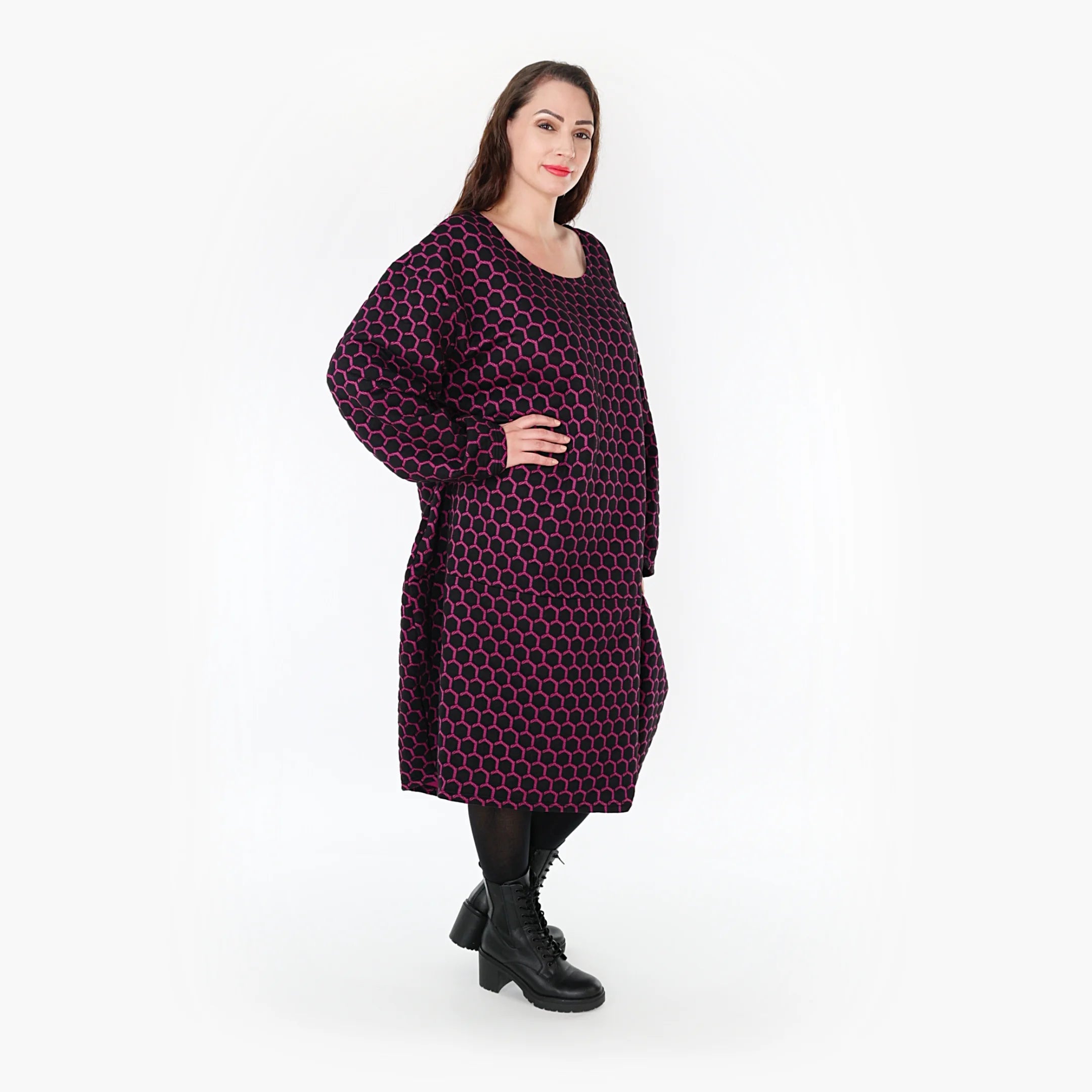  Ballonkleid von AKH Fashion aus Materialmix, 1365.06859, Schwarz-Fuchsia, Raute, Schick
