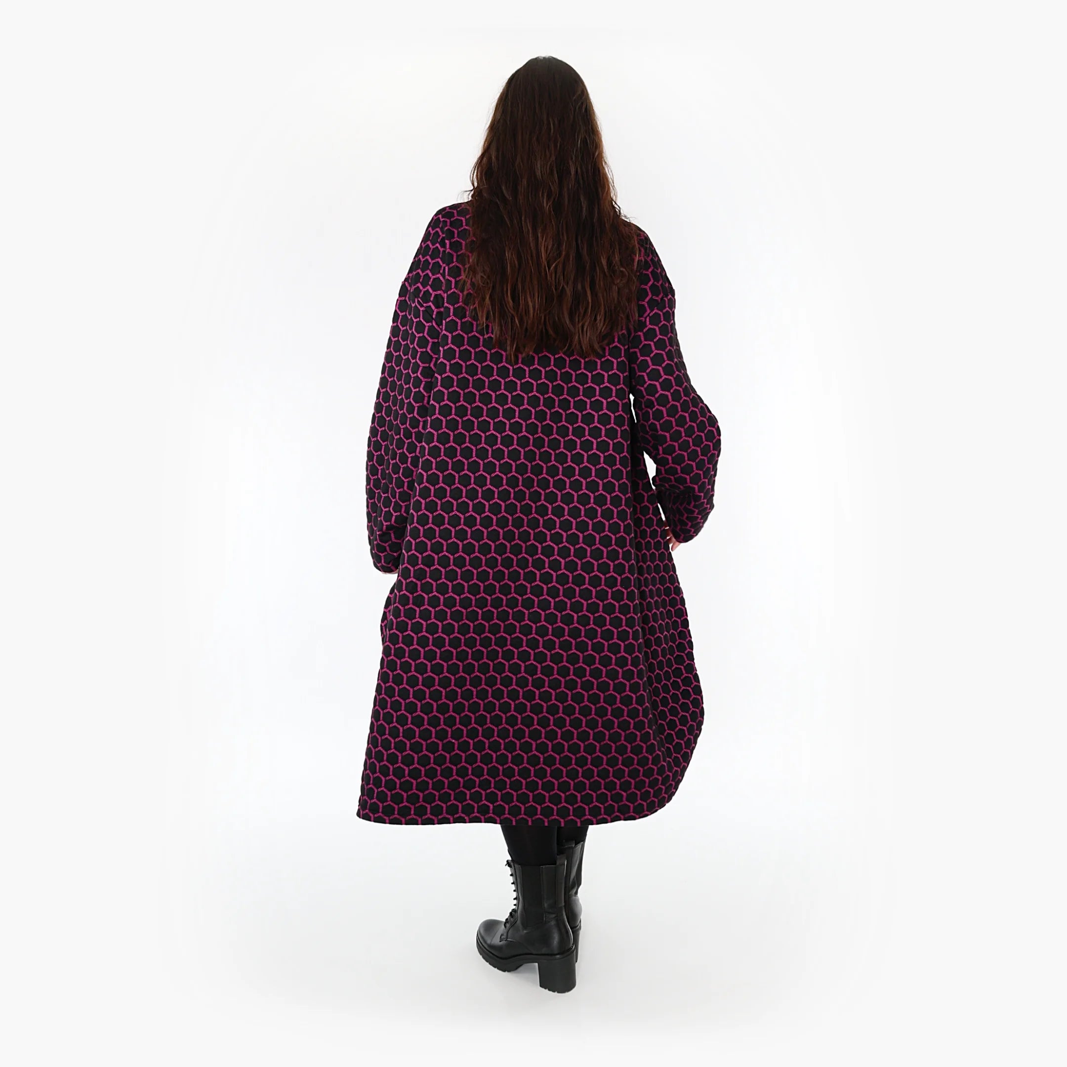  Ballonkleid von AKH Fashion aus Materialmix, 1365.06859, Schwarz-Fuchsia, Raute, Schick