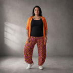 Fliessende Ballonhose in OrangePinkSchwarz aus Viskose leger ausgefallen Lagenlook luftig