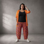 Fliessende Ballonhose in OrangePinkSchwarz aus Viskose leger ausgefallen Lagenlook luftig