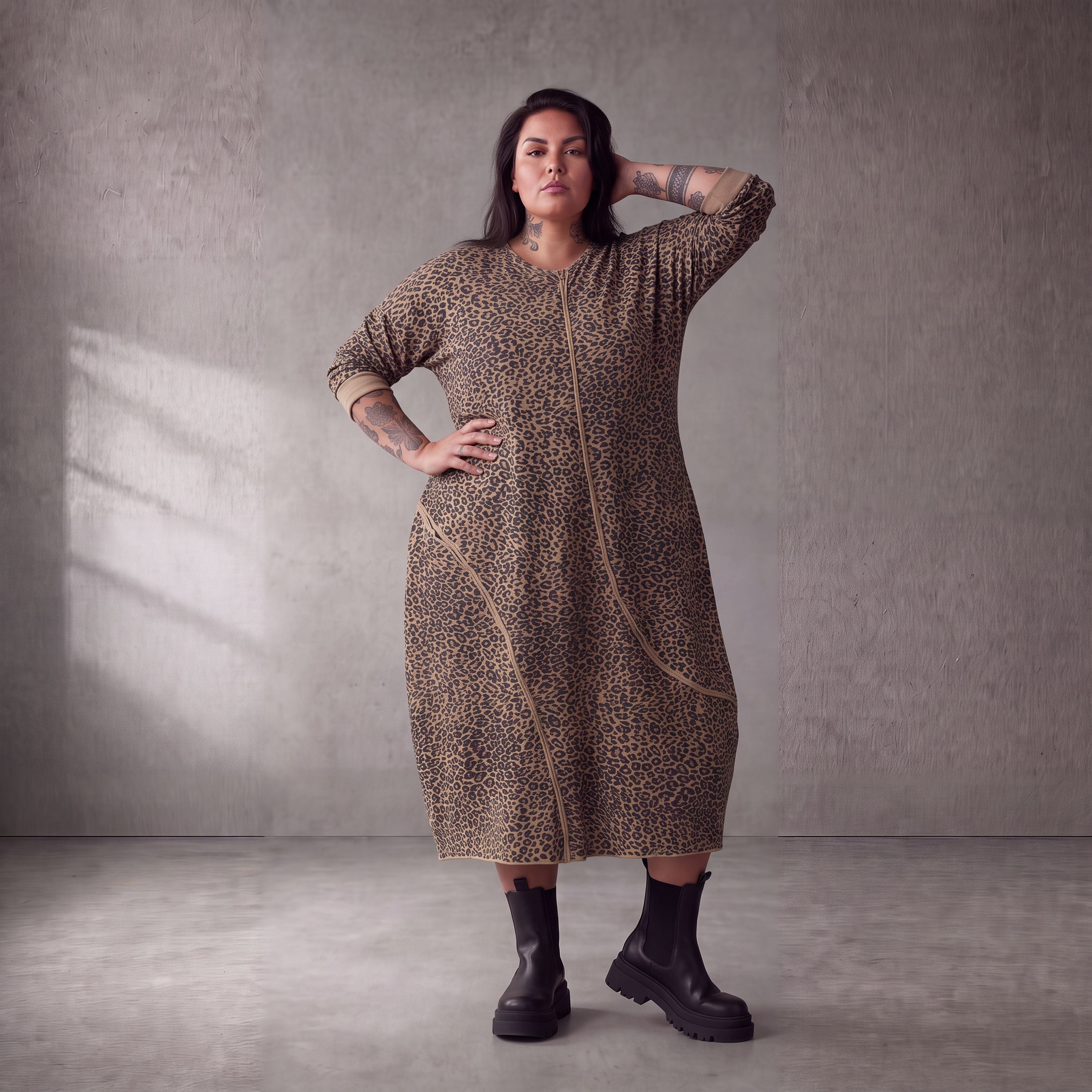Damen Kleid Lagenlook Baumwolle Schwarz/Braun, Ballonschnitt, Seitentaschen, Oversize große Größen – Funky Diva