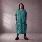 Damen Kleid Lagenlook Baumwolle Türkis/Braun, Ballonschnitt, Seitentaschen, Oversize große Größen – Funky Diva