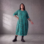 Damen Kleid Lagenlook Baumwolle Türkis/Braun, Ballonschnitt, Seitentaschen, Oversize große Größen – Funky Diva