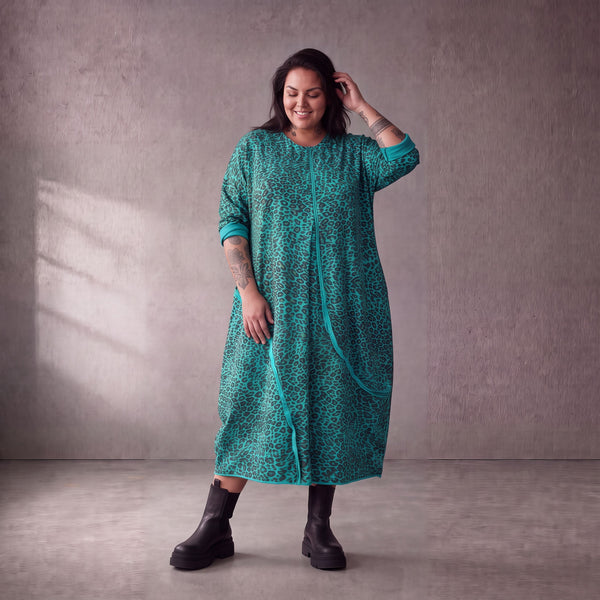 Damen Kleid Lagenlook Baumwolle Türkis/Braun, Ballonschnitt, Seitentaschen, Oversize große Größen – Funky Diva
