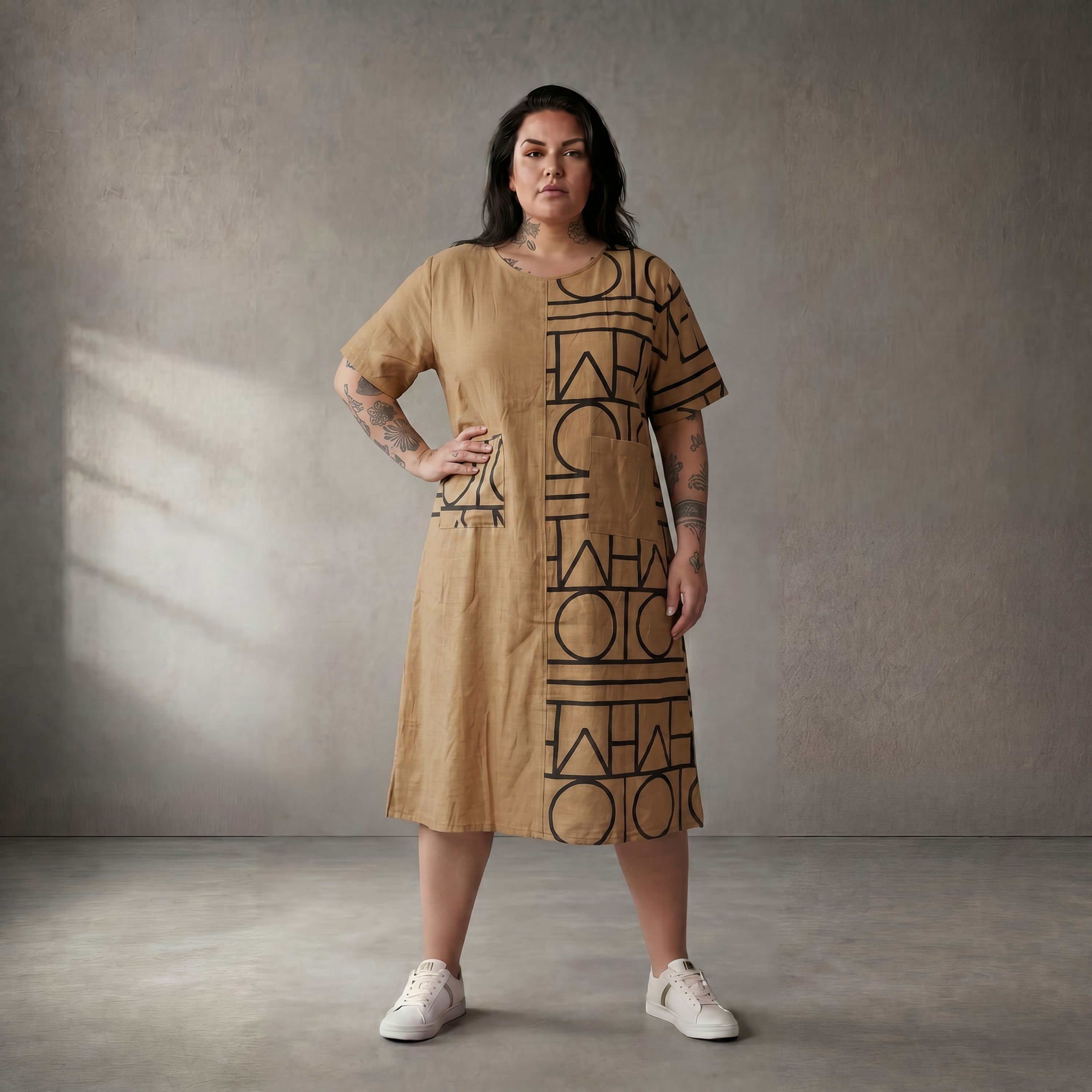 Leichtes Camel Viskoseleinen Shirt Lagenlook Oversize leger zeitlos luftig mit Taschen