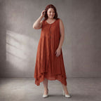 Orange OversizeTunika im Lagenlook weich fliessend zeitlos leger mit Taschen fuer Sommer