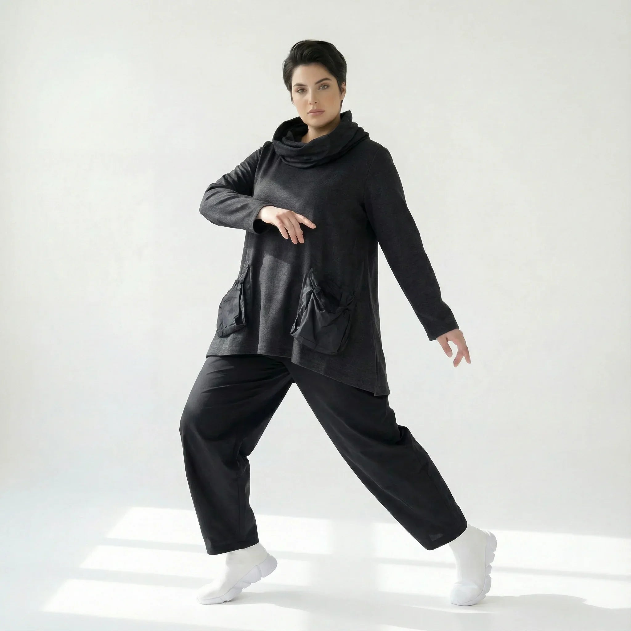 Oversize Tunika Damen A-Form Übergang warm meliert Baumwolle Caraclan Modeare Avantgarde Lagenlook Stil
