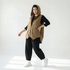 Melierte Bouclé Übergangsweste A-Form mit Kapuze für Damen aus Polyester Caraclan bei Modeare Trendig