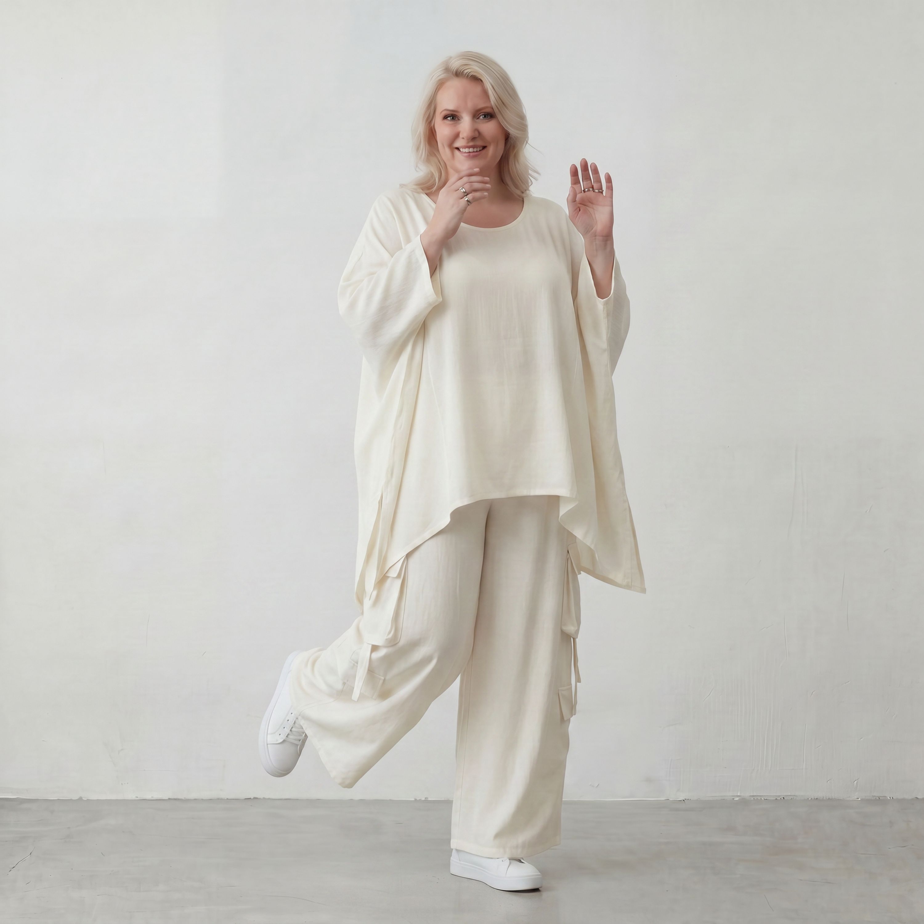 Leichtes Oversize Leinen Shirt im Lagenlook leger modern zeitlos Creme fliessend Komfort