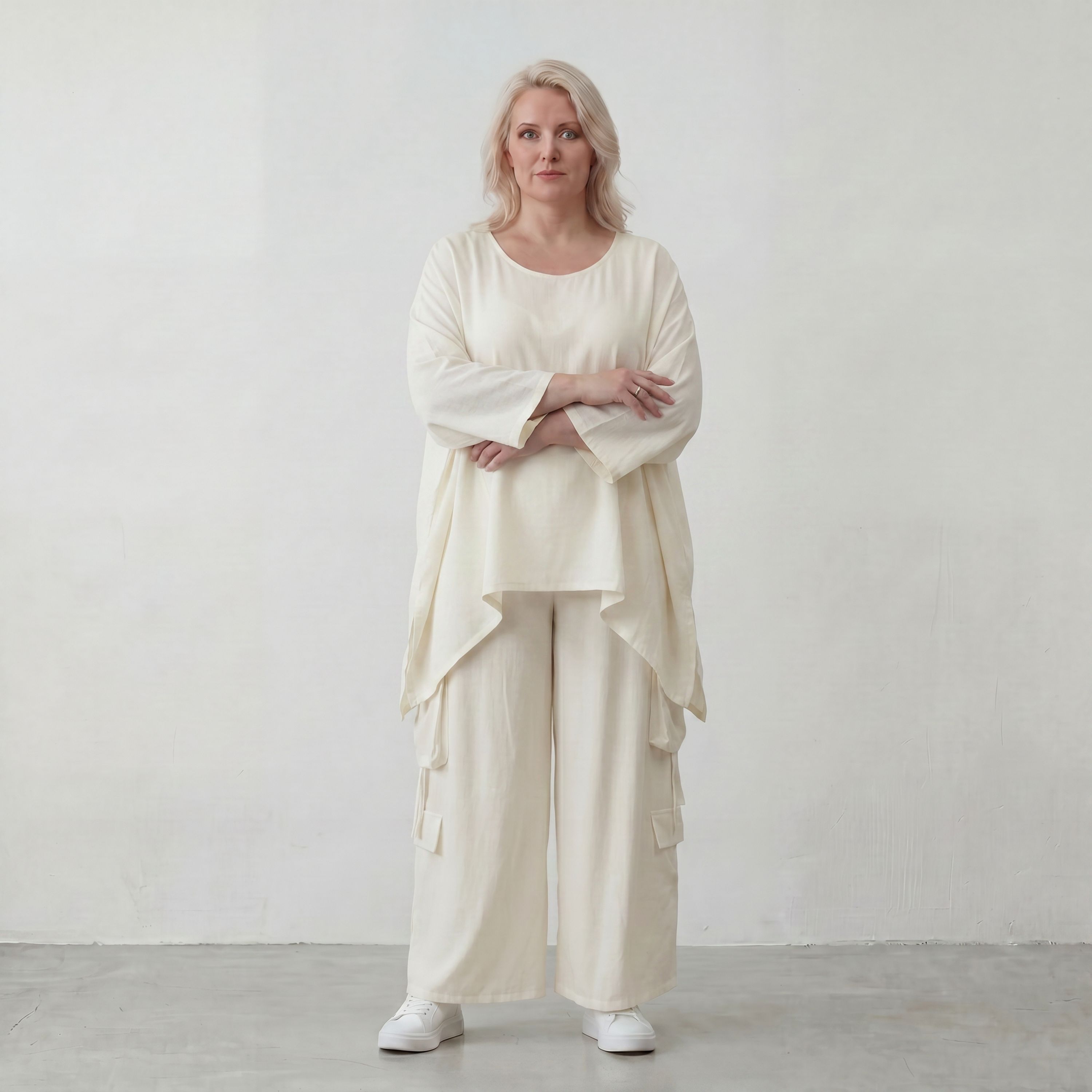 Leichtes Oversize Leinen Shirt im Lagenlook leger modern zeitlos Creme fliessend Komfort