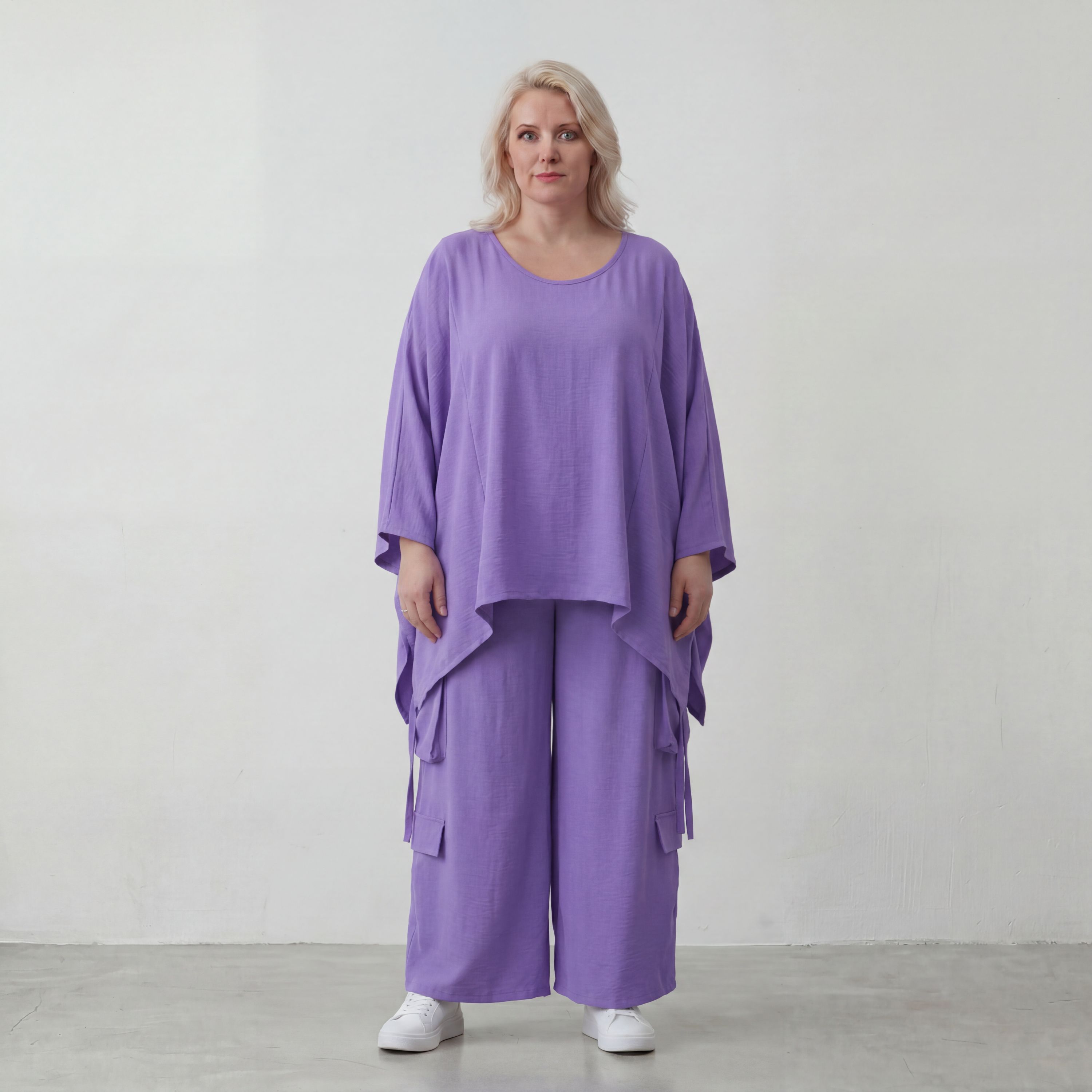 Flieder Oversize Shirt in Leinenoptik entspannt besonders mit Lagenlook Vokuhila Schnitt