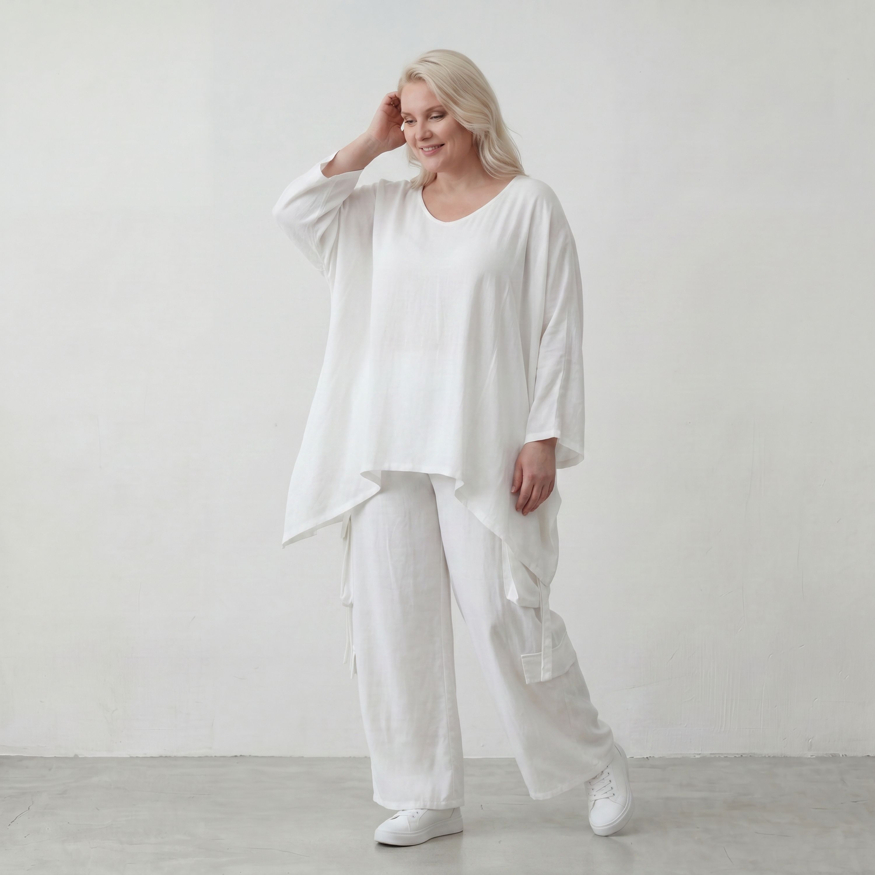 Leichtes Weißes Oversize Shirt im Lagenlook mit Leinenoptik leger zeitlos clean modernen