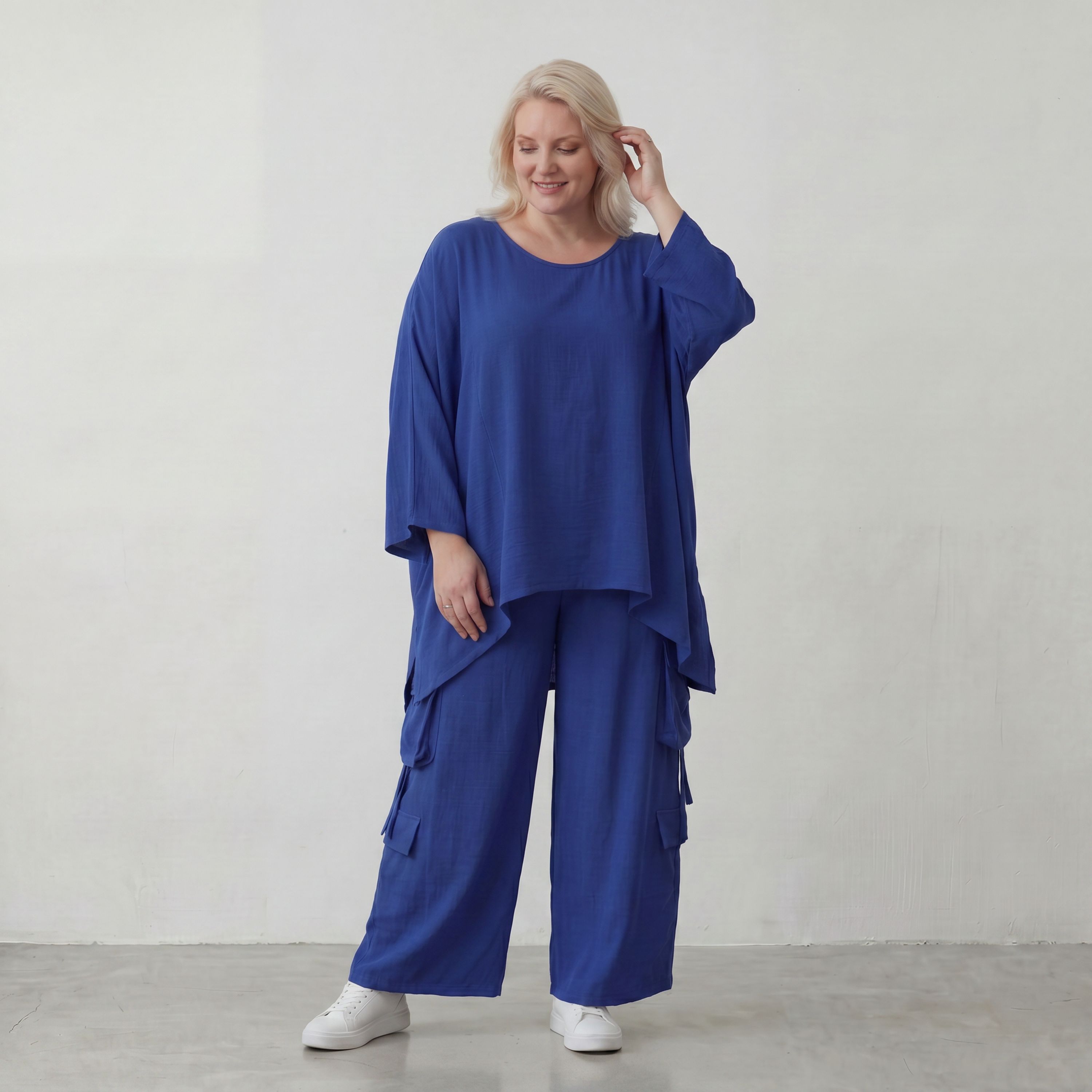 Royalblaues Oversize Shirt im Lagenlook leger ausgefallen mit Leinenoptik und Flow cool
