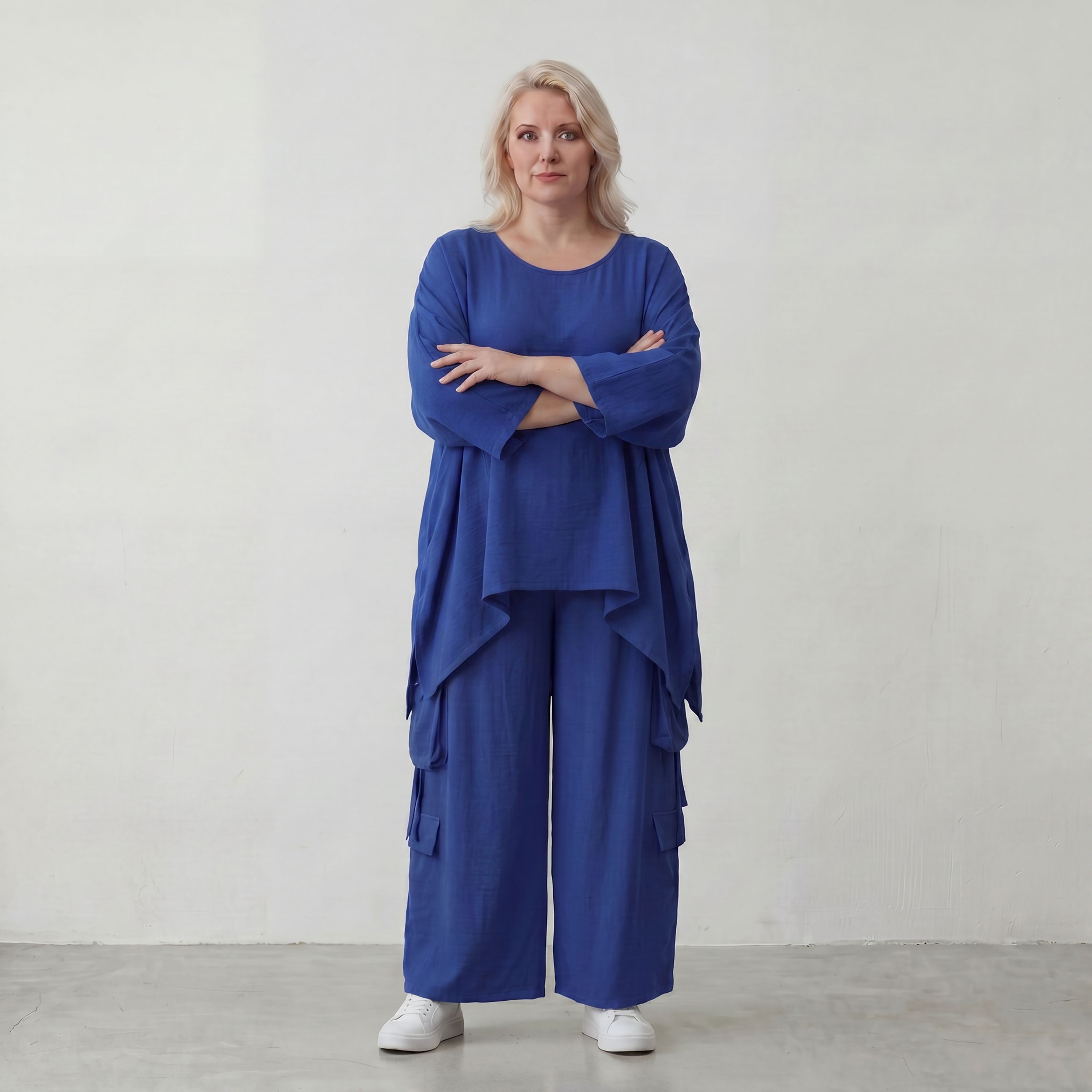 Royalblaues Oversize Shirt im Lagenlook leger ausgefallen mit Leinenoptik und Flow cool