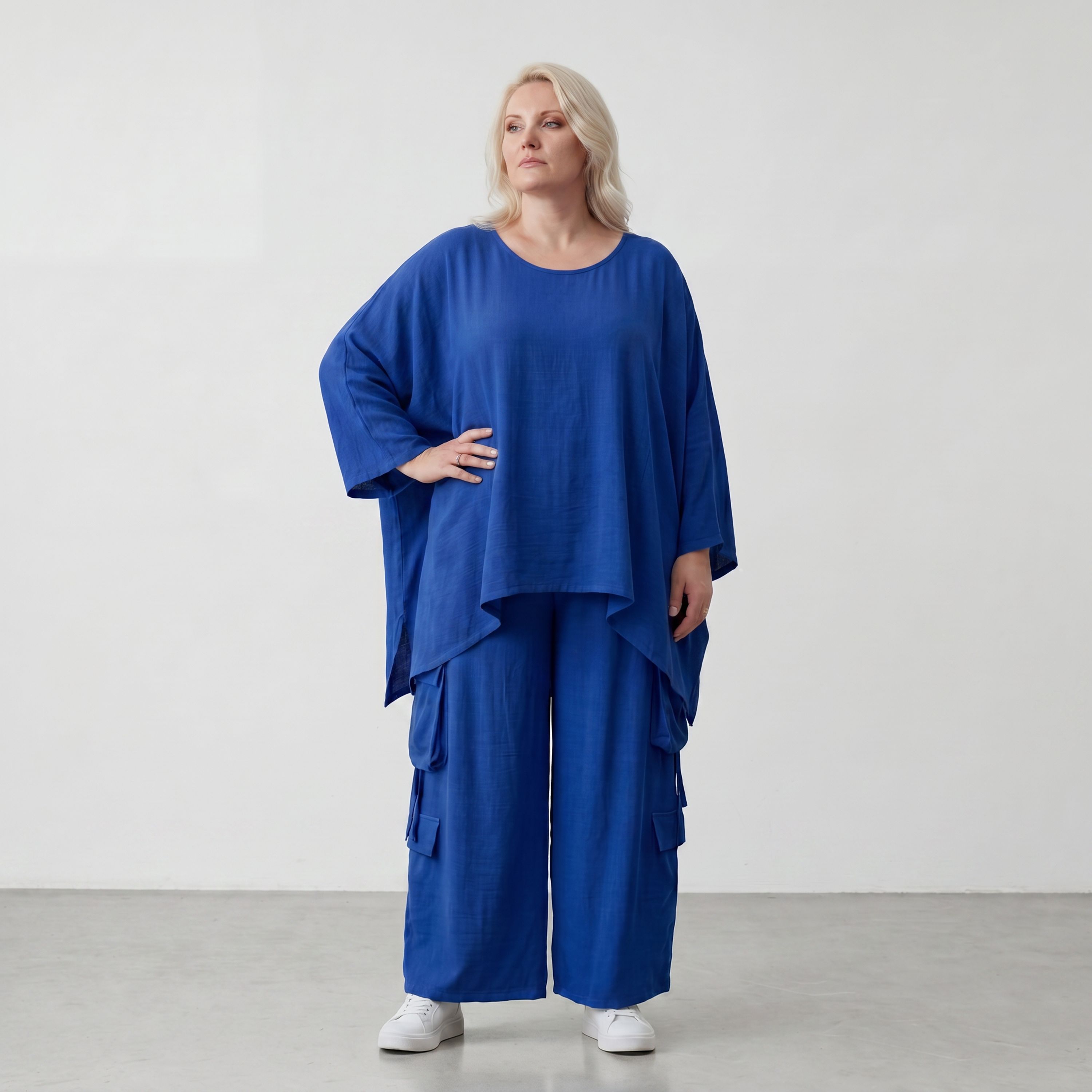 Royalblaues Oversize Shirt im Lagenlook leger ausgefallen mit Leinenoptik und Flow cool