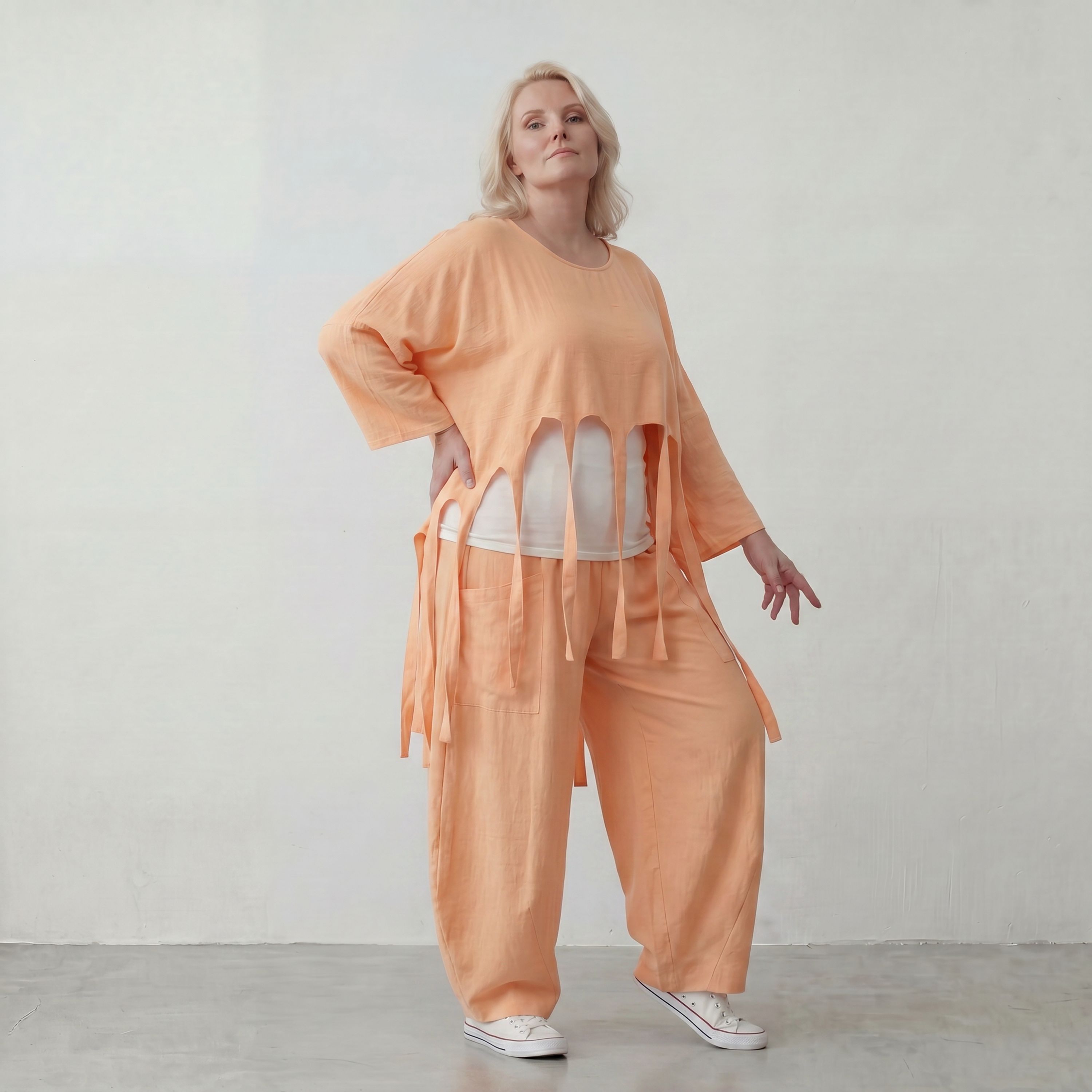 Lagenlook Oversize Überwurf in Mauve leger zeitlos mit Fransen leicht fliessend sommer