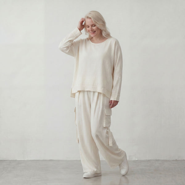 Creme Ballonhose Oversize Lagenlook leger ausgefallen luftig mit Leinenfeel zeitlos weich