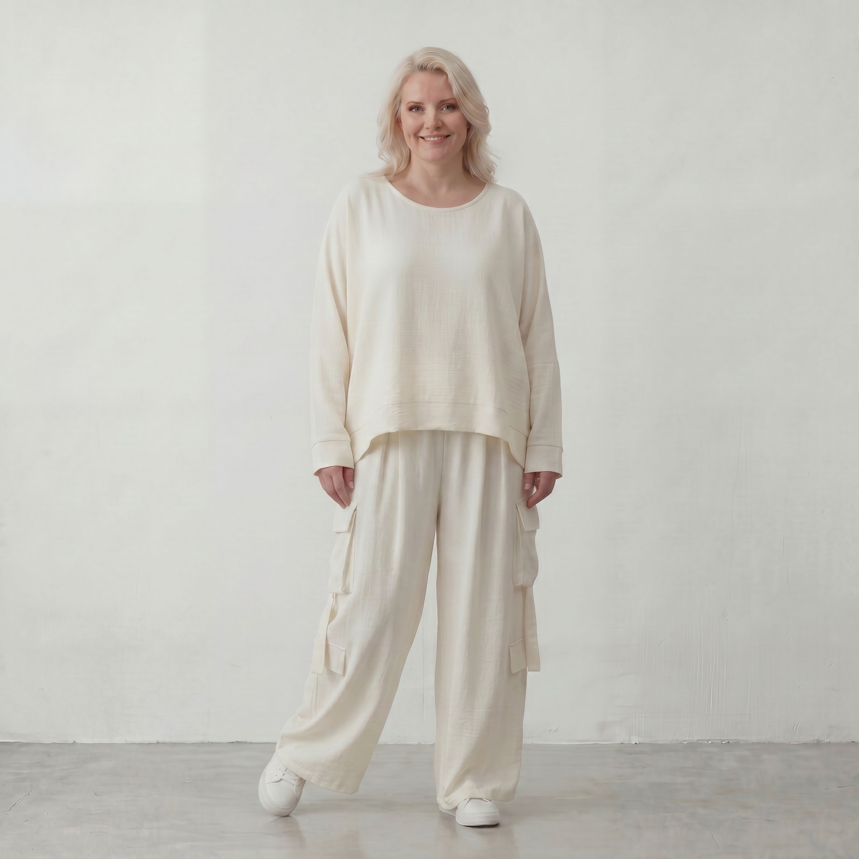 Creme Ballonhose Oversize Lagenlook leger ausgefallen luftig mit Leinenfeel zeitlos weich