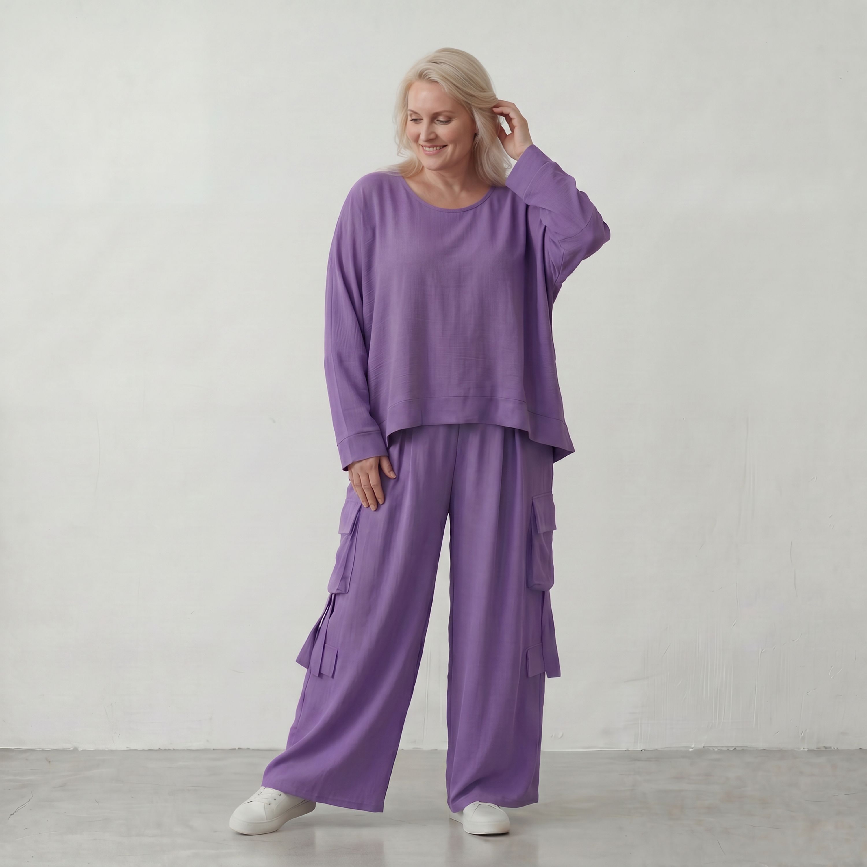 Flieder Lagenlook Oversize Überwurf leger ausgefallen zeitlos luftig superweich fliessend