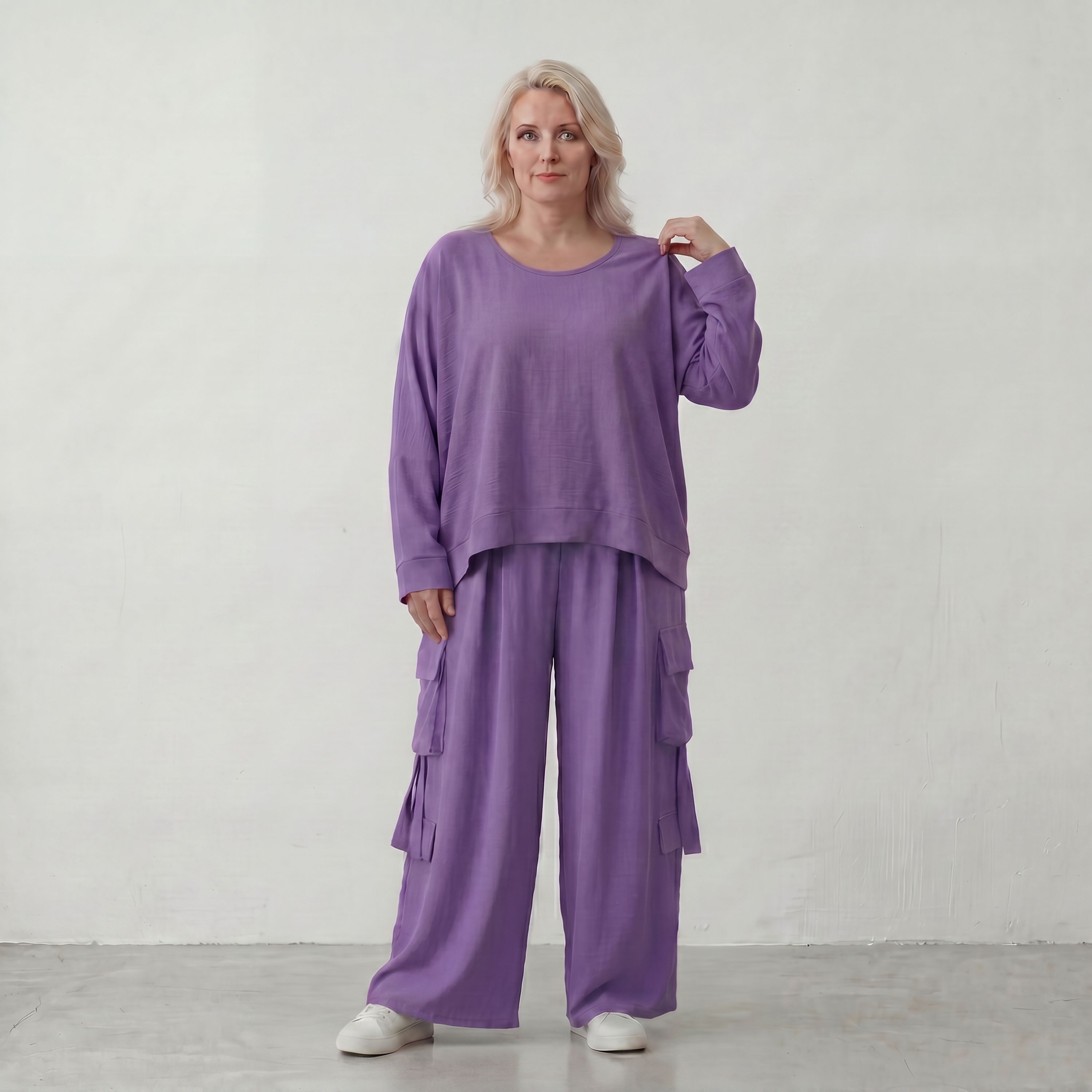 Flieder Lagenlook Oversize Überwurf leger ausgefallen zeitlos luftig superweich fliessend