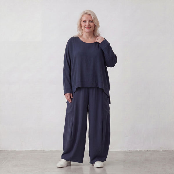 Leichter Lagenlook Überwurf in Marine mit Leinenanteil Oversize zeitlos leger modern neu