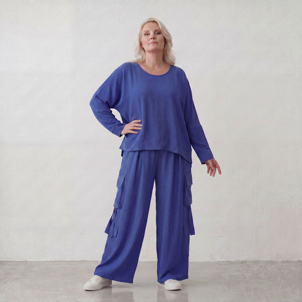 Fliessende Lagenlook Ballonhose in Royalblau leger Oversize ausgefallen zeitlos soft sehr
