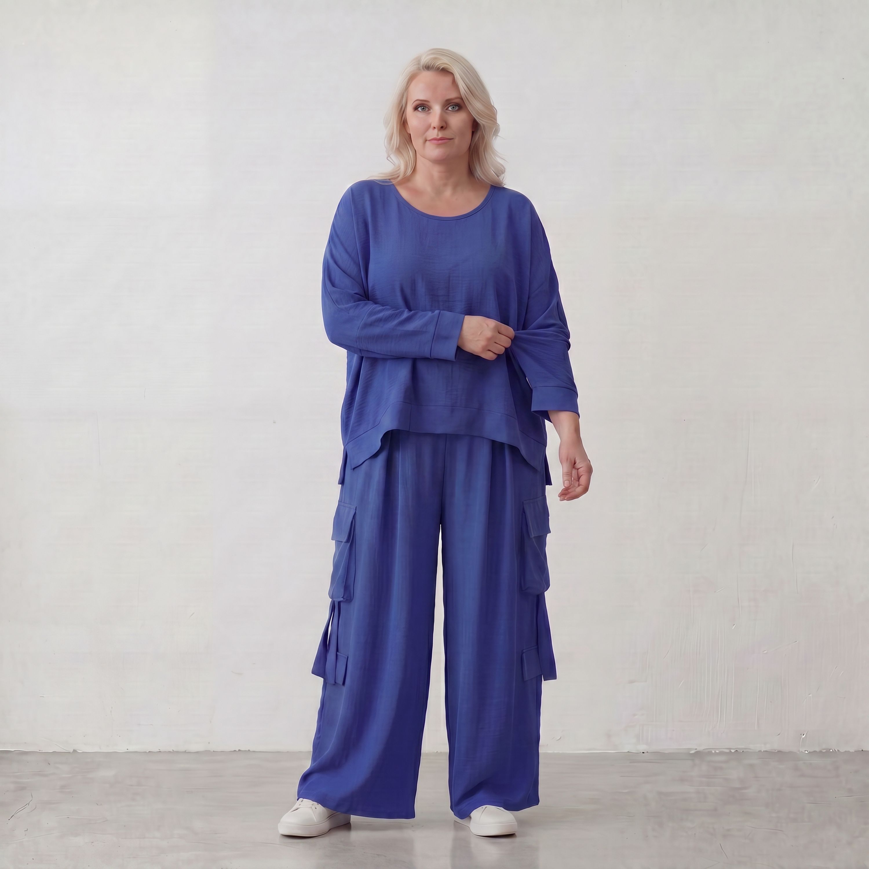 Fliessende Lagenlook Ballonhose in Royalblau leger Oversize ausgefallen zeitlos soft sehr