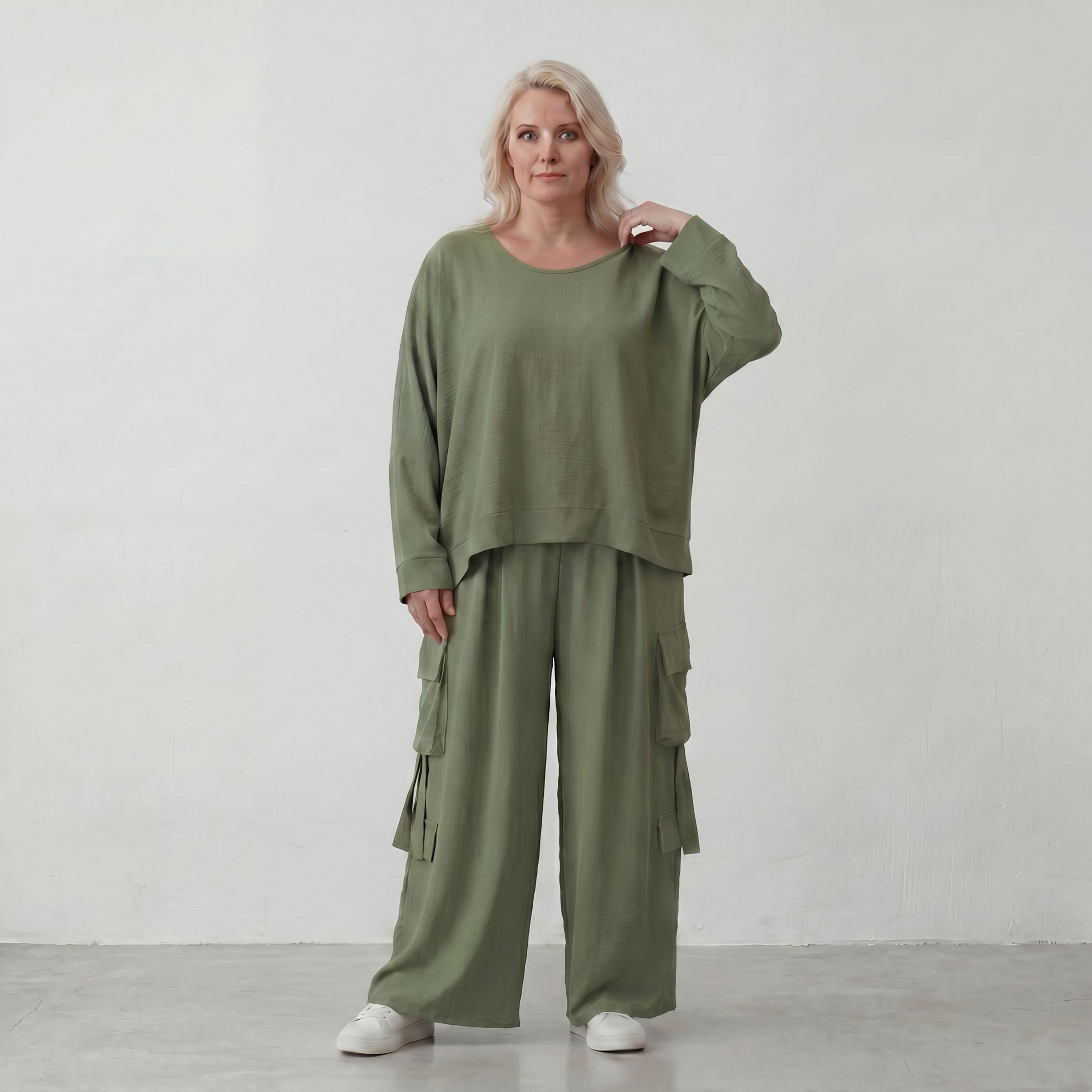 Khaki Lagenlook Überwurf Leinenoptik locker Oversize leger zeitlos ausgefallen chic Mode