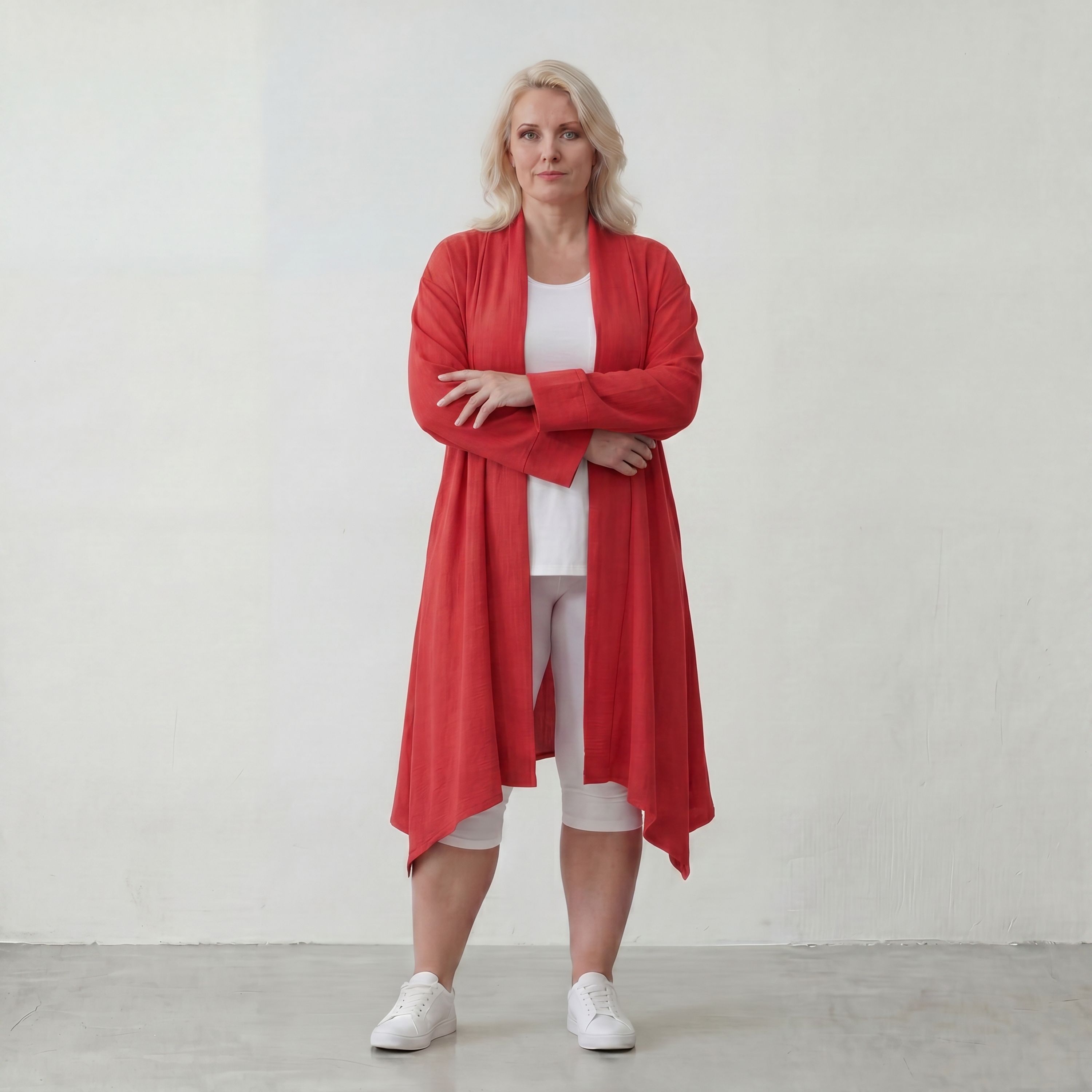 Fuchsia Leinen Cardigan im Lagenlook Oversize leger ausgefallen mit Zipfelsaum luftig 88