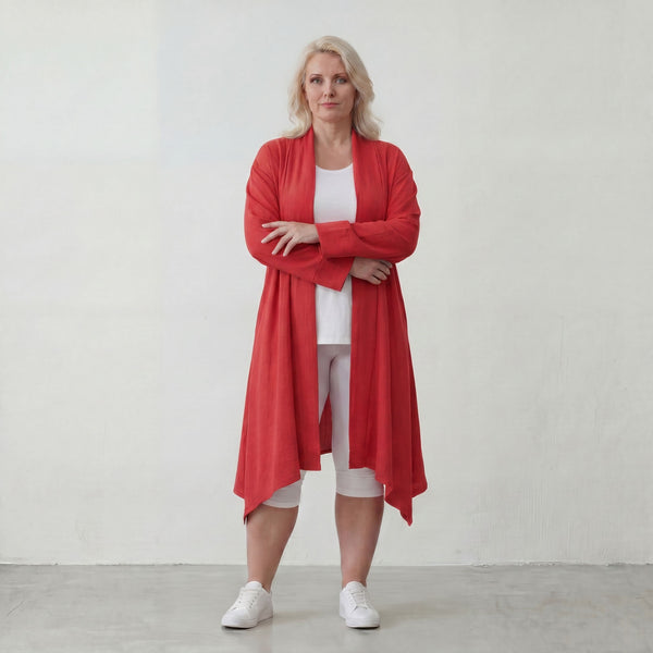 Fuchsia Leinen Cardigan im Lagenlook Oversize leger ausgefallen mit Zipfelsaum luftig 88