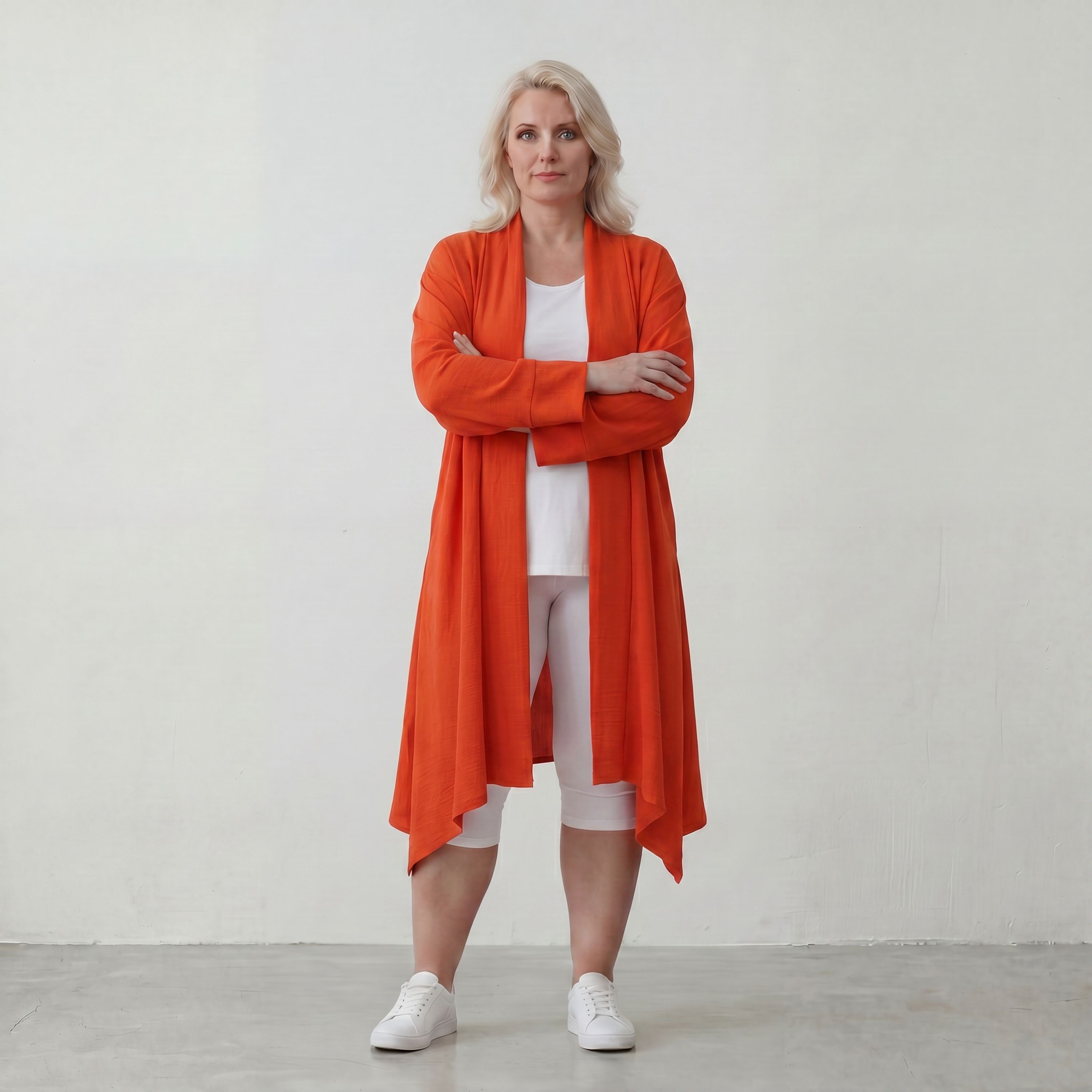 Leichter Oversize Cardigan in Hellrot fliessend mit Leinenoptik Lagenlook luftig zeitlos