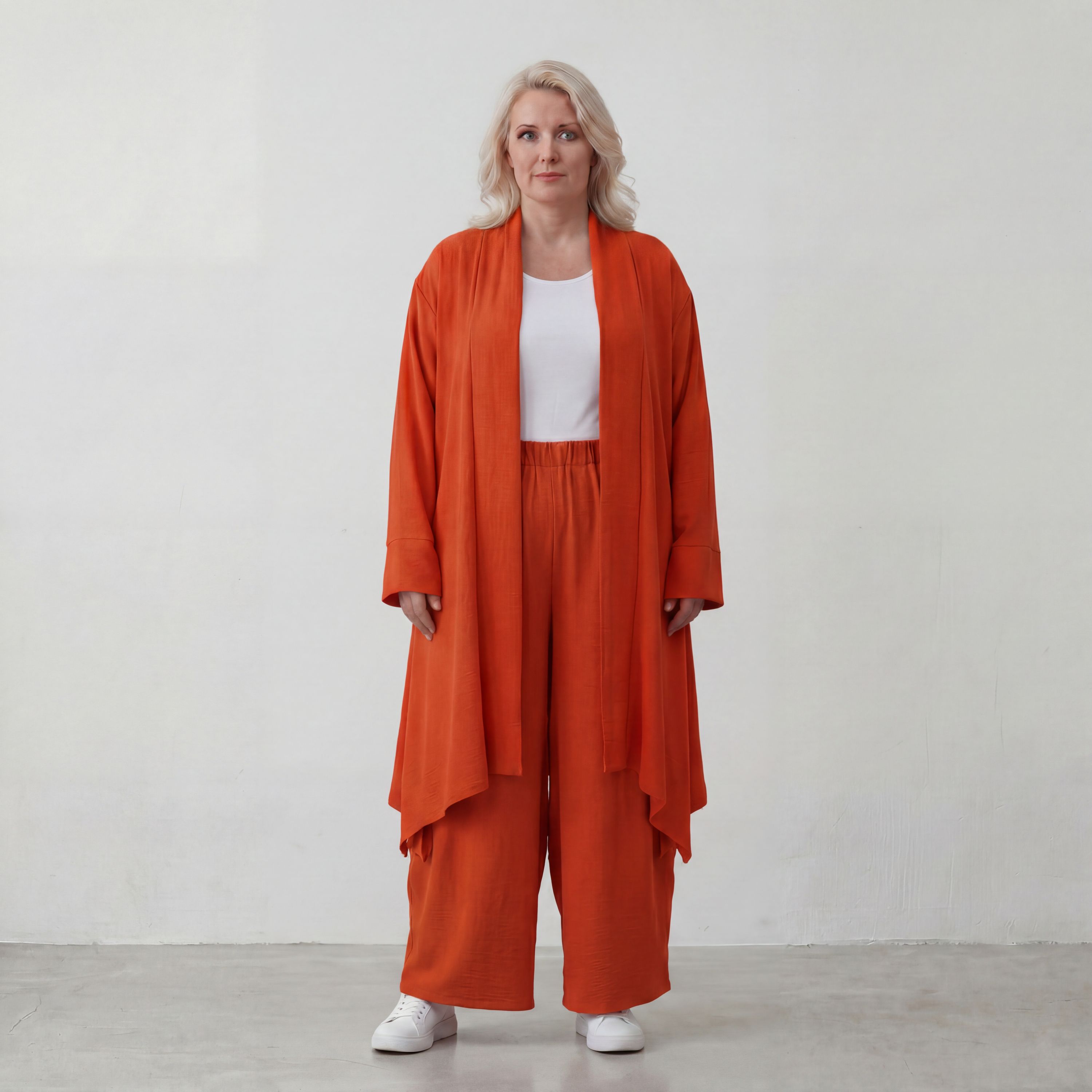 Leichter Oversize Cardigan in Hellrot fliessend mit Leinenoptik Lagenlook luftig zeitlos
