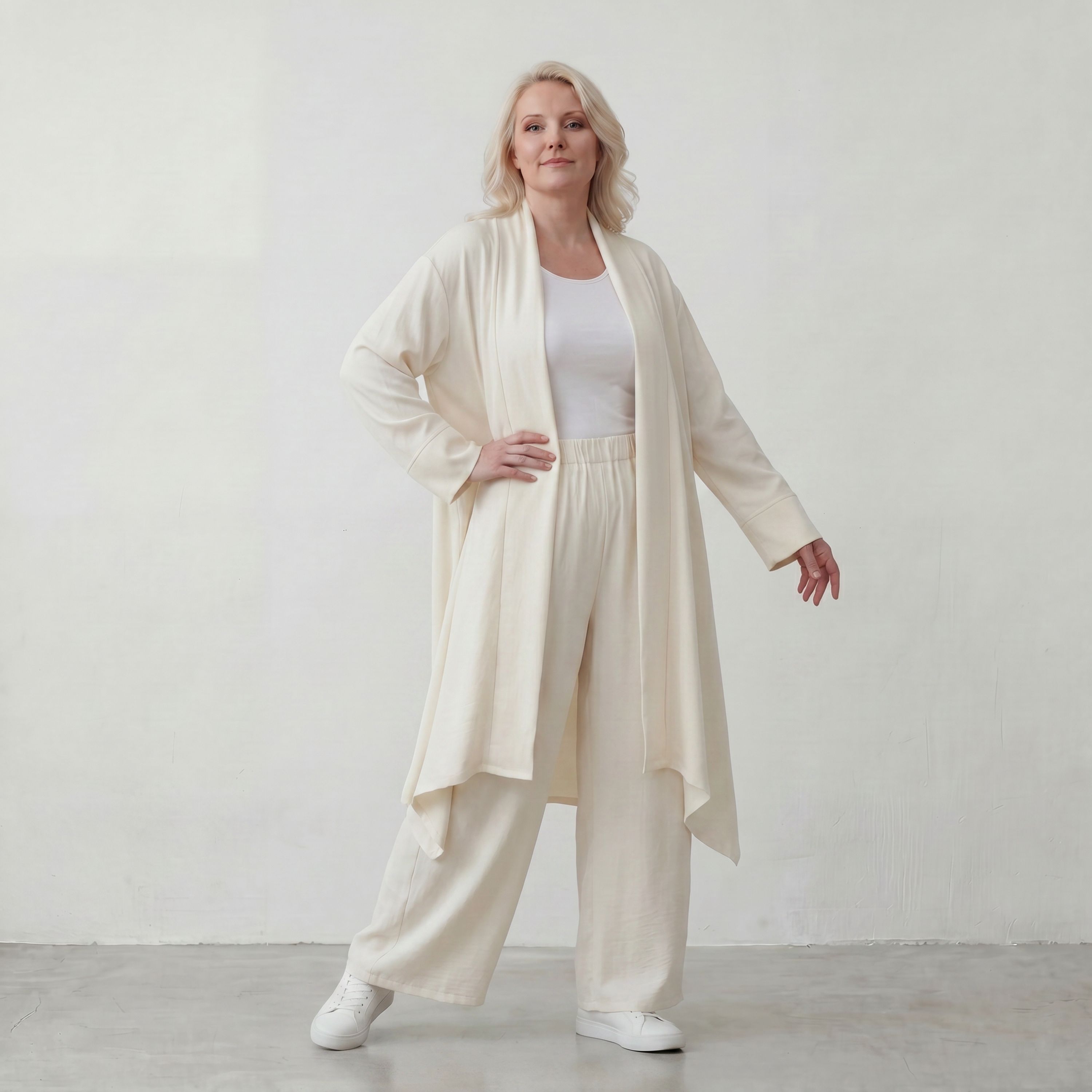 Leichter Cardigan in Leinenoptik Oversize Lagenlook zeitlos elegant Creme fliessend neu