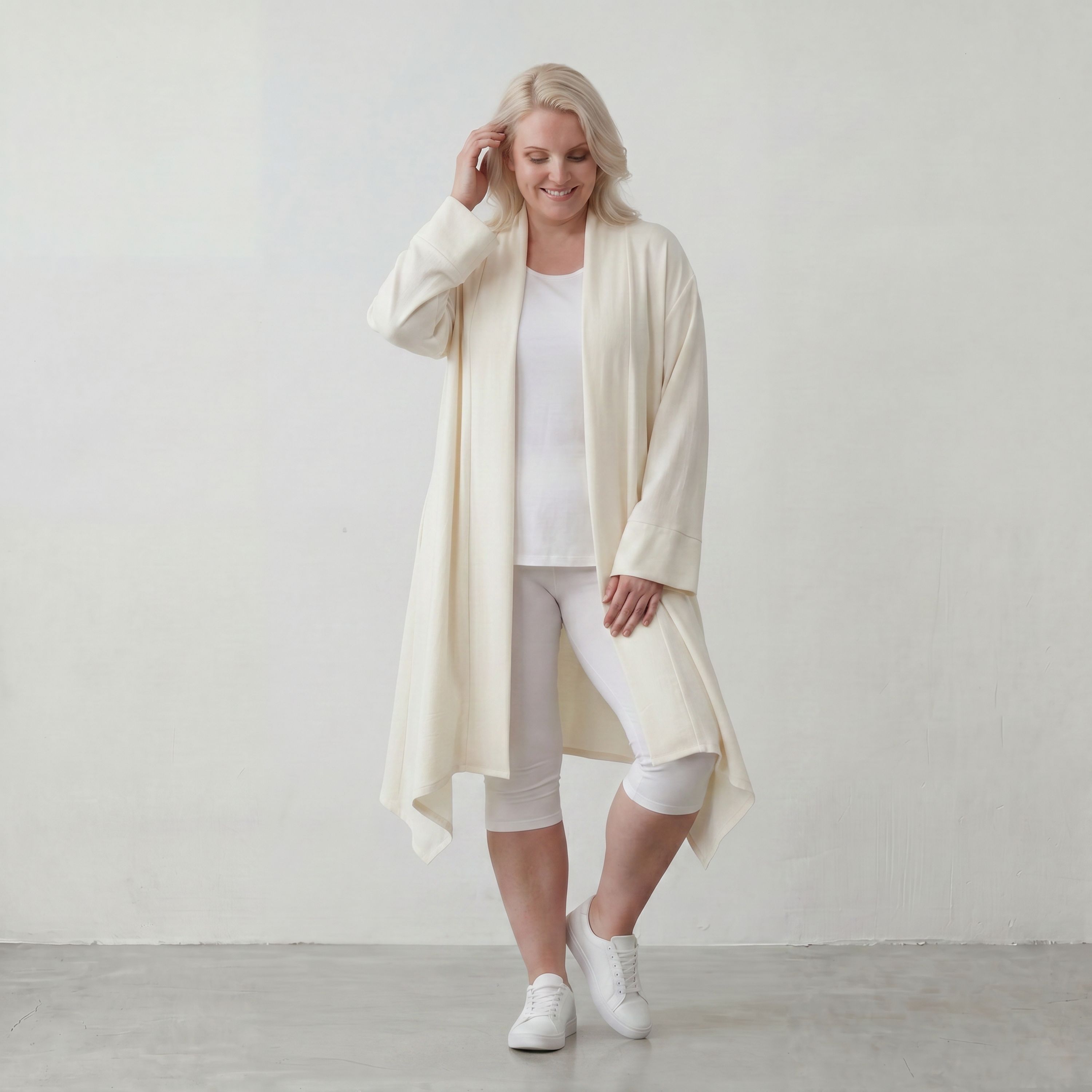 Leichter Cardigan in Leinenoptik Oversize Lagenlook zeitlos elegant Creme fliessend neu