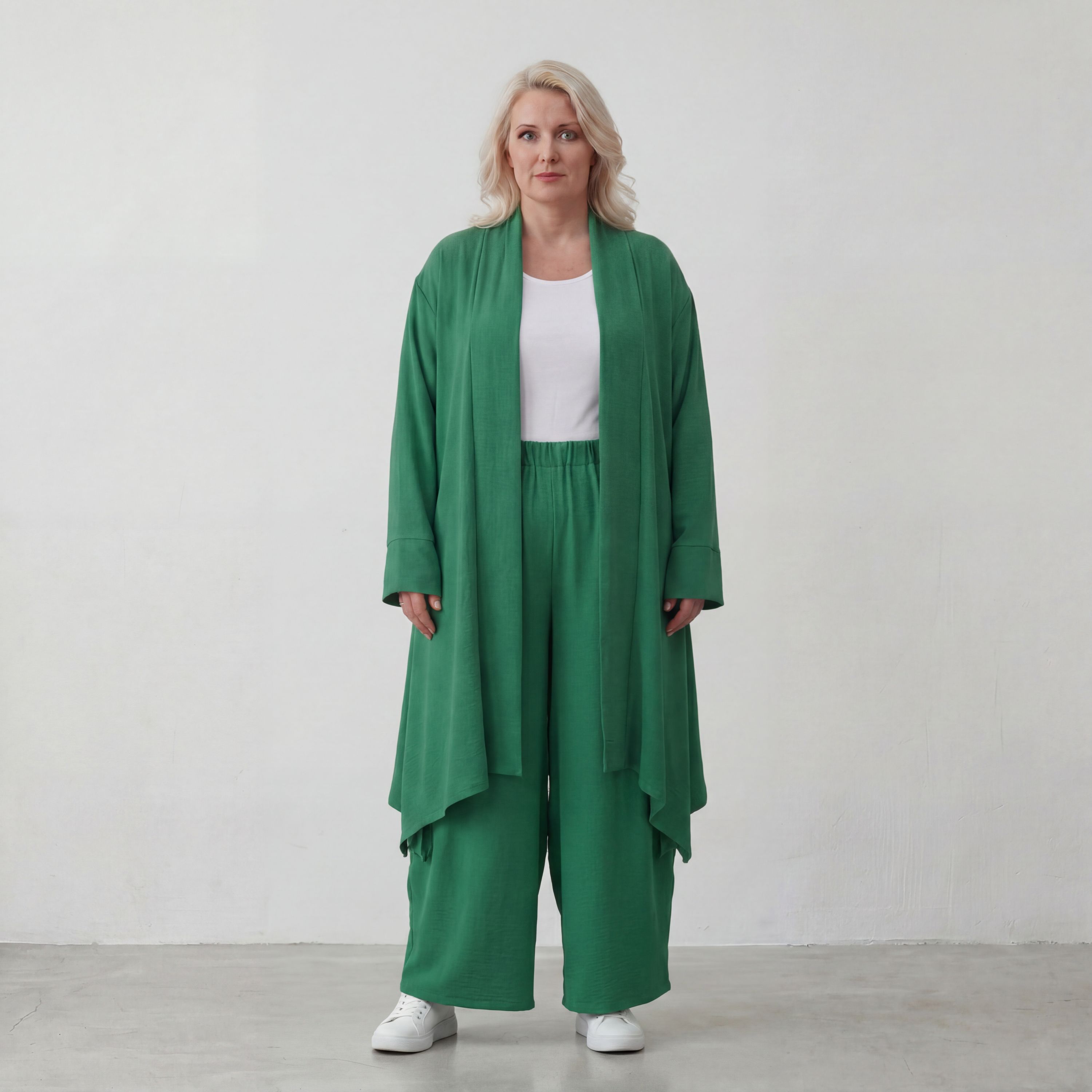 Smaragdgrün fliessend weicher Oversize Cardigan im Lagenlook locker leger zeitlos modern
