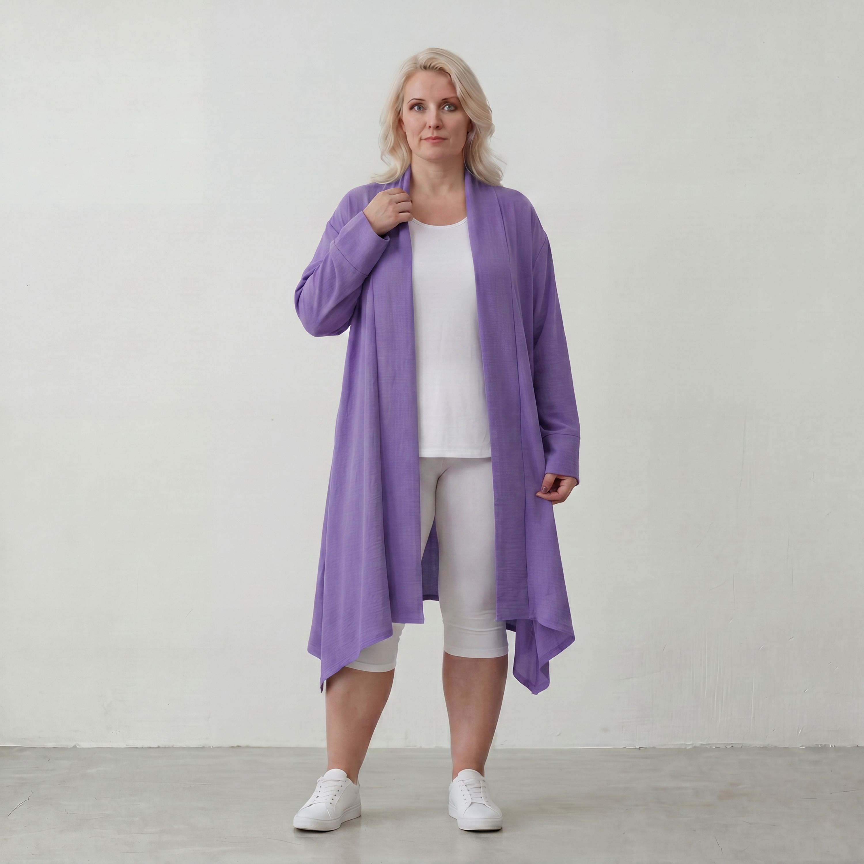 Fliessender Flieder Cardigan im Lagenlook Oversize leicht und zeitlos elegant weich zart