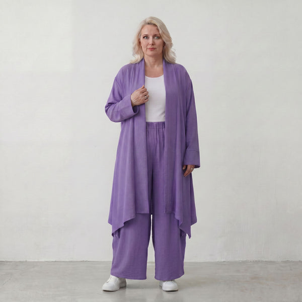 Fliessender Flieder Cardigan im Lagenlook Oversize leicht und zeitlos elegant weich zart