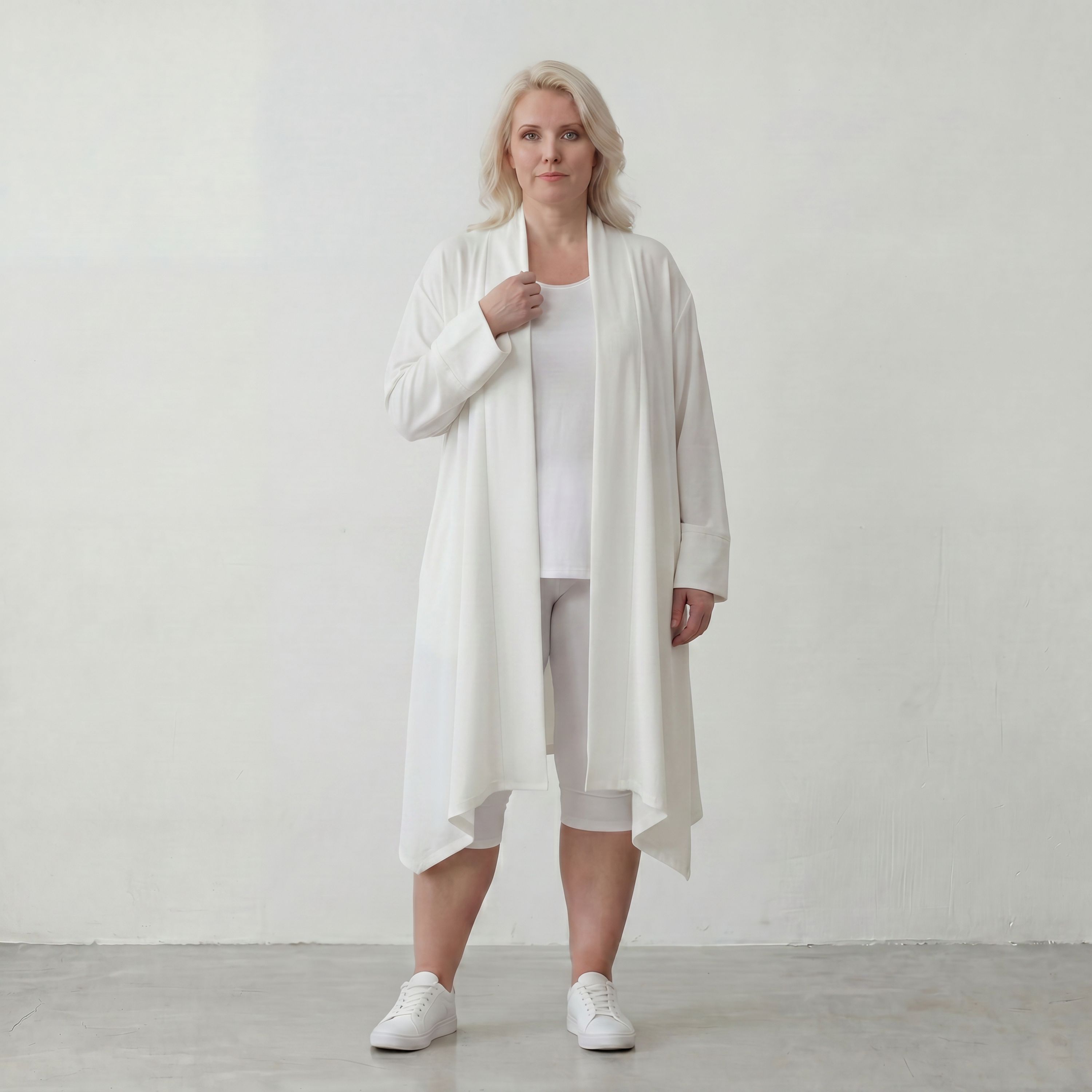 Leichter Weiß Cardigan im Lagenlook mit Leinengefühl Oversize bequem zeitlos modern soft