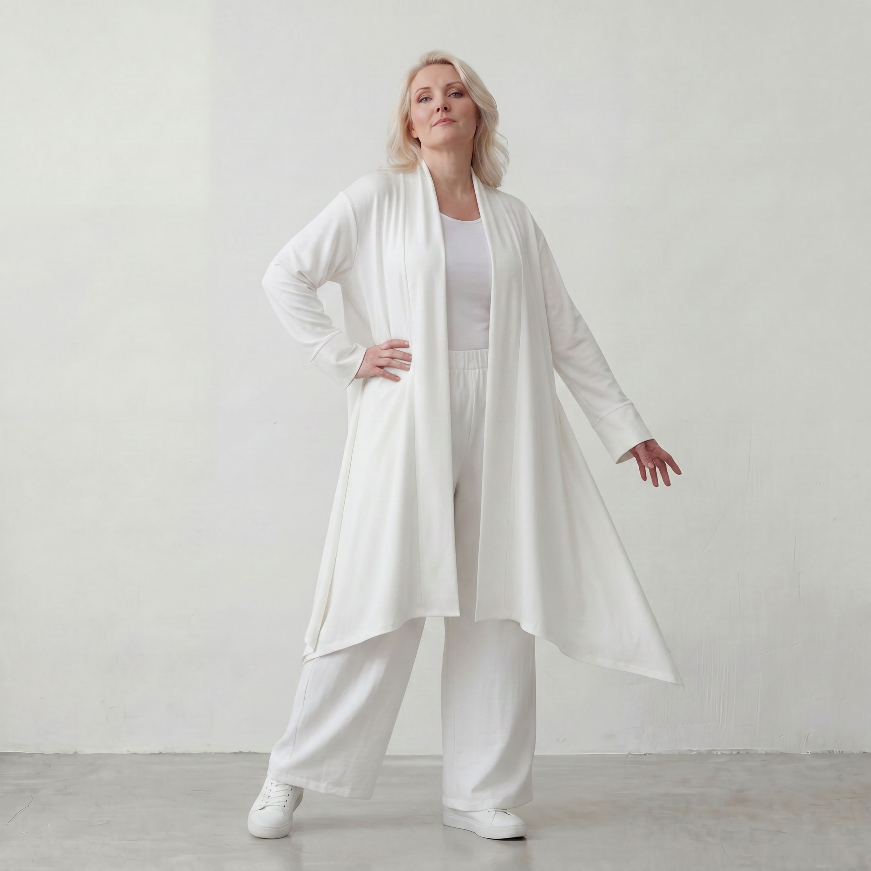 Leichter Weiß Cardigan im Lagenlook mit Leinengefühl Oversize bequem zeitlos modern soft