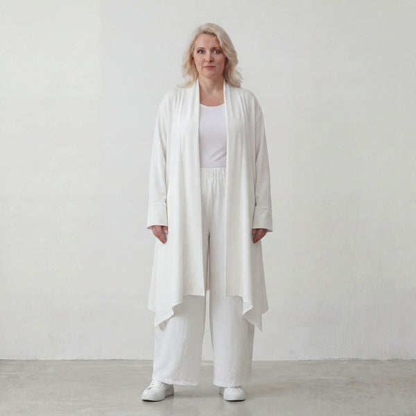 Leichter Weiß Cardigan im Lagenlook mit Leinengefühl Oversize bequem zeitlos modern soft
