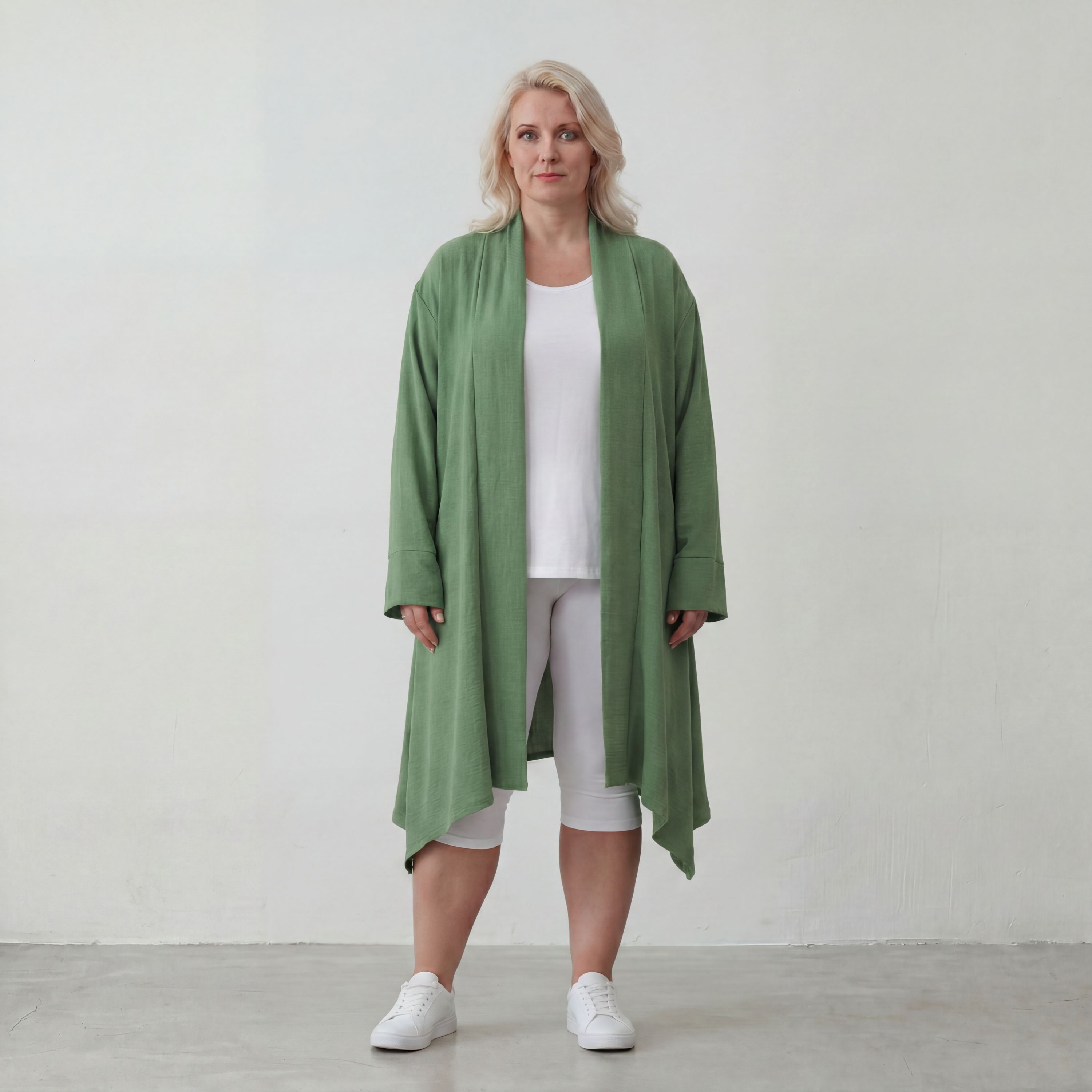 Fliessender Khaki Cardigan im Lagenlook leger Oversize mit angenehmem Leinenfeeling chic