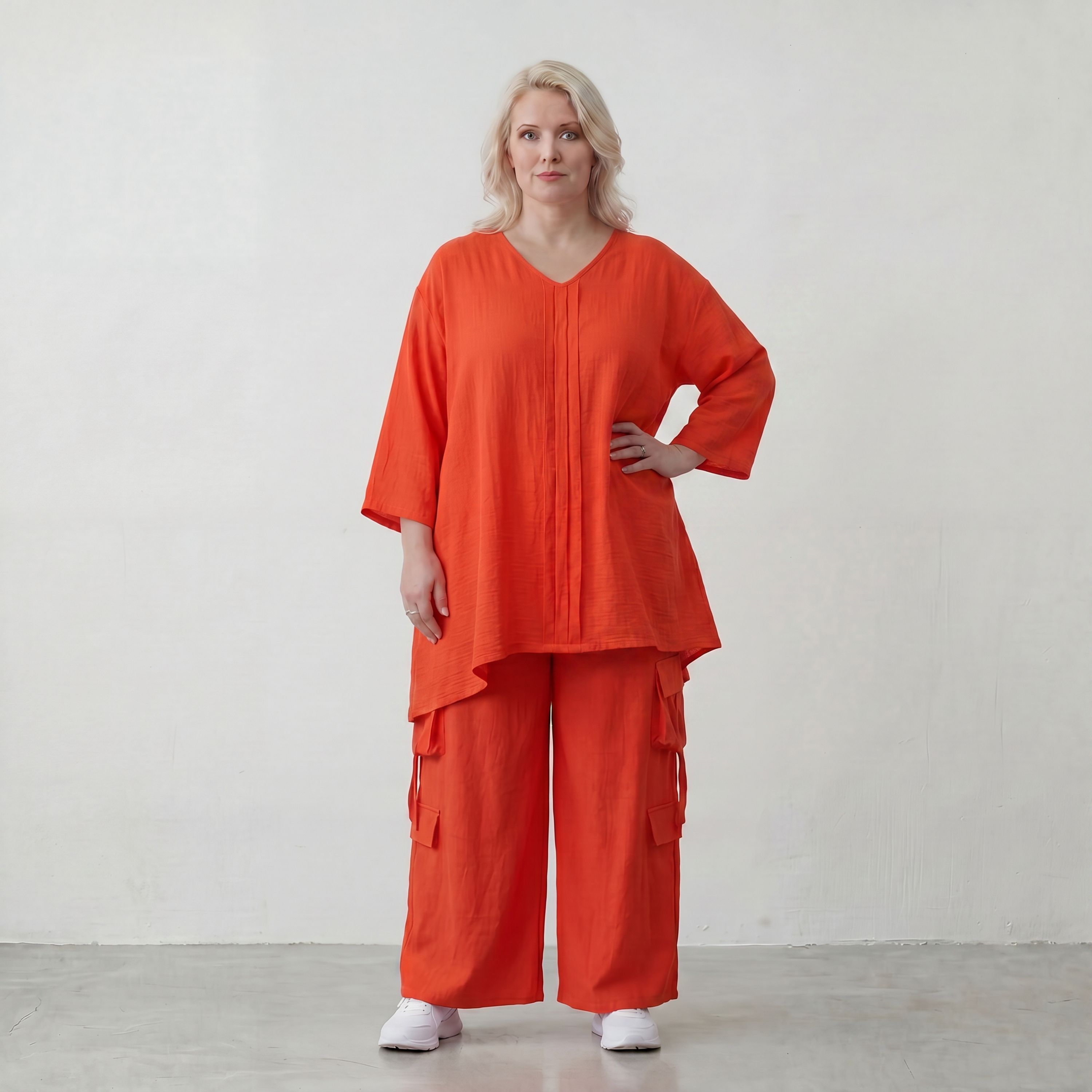 Leichtes Hellrot sehr Leinenlook Shirt in A Linie fuer legeren Lagenlook zeitlos Oversize